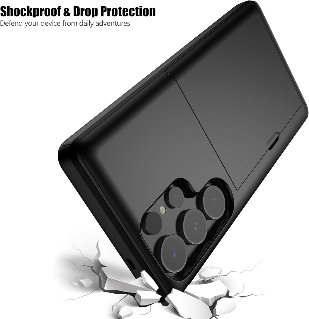 Samsung Galaxy S25 Ultra Shockproof Wallet Case Card Cover BLACK