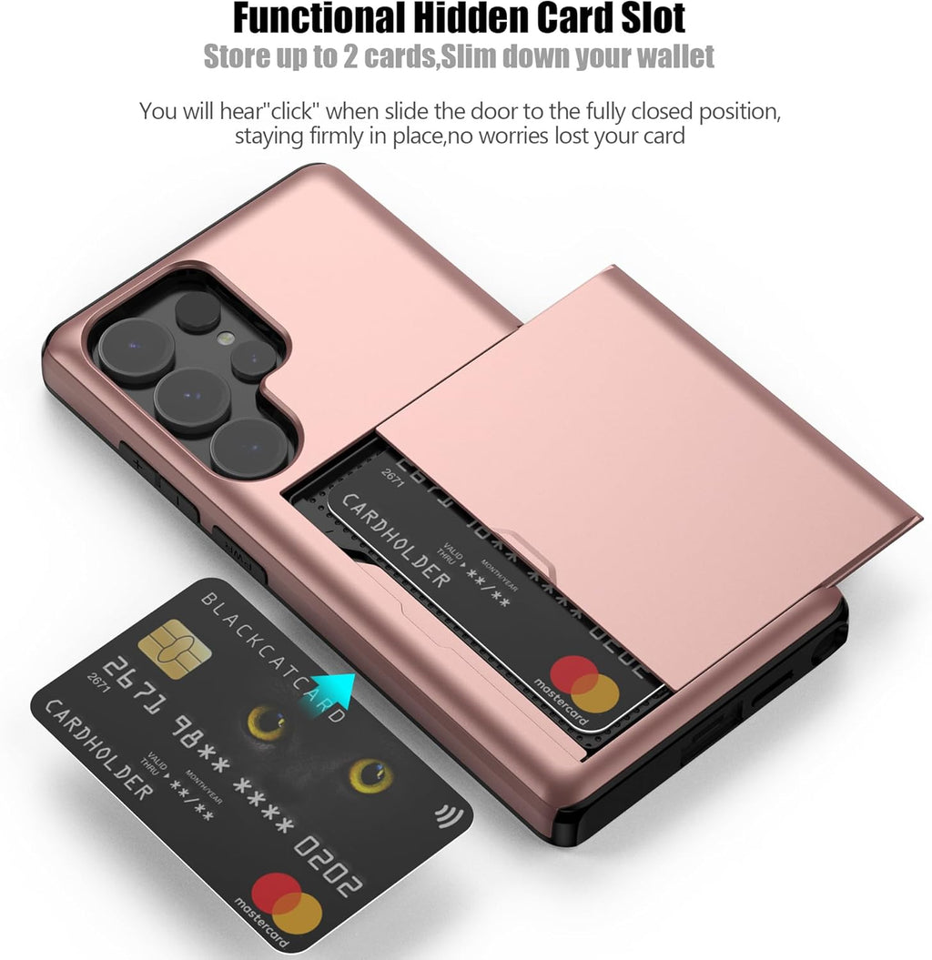 Samsung Galaxy S25 Ultra Shockproof Wallet Case Card Cover PINK