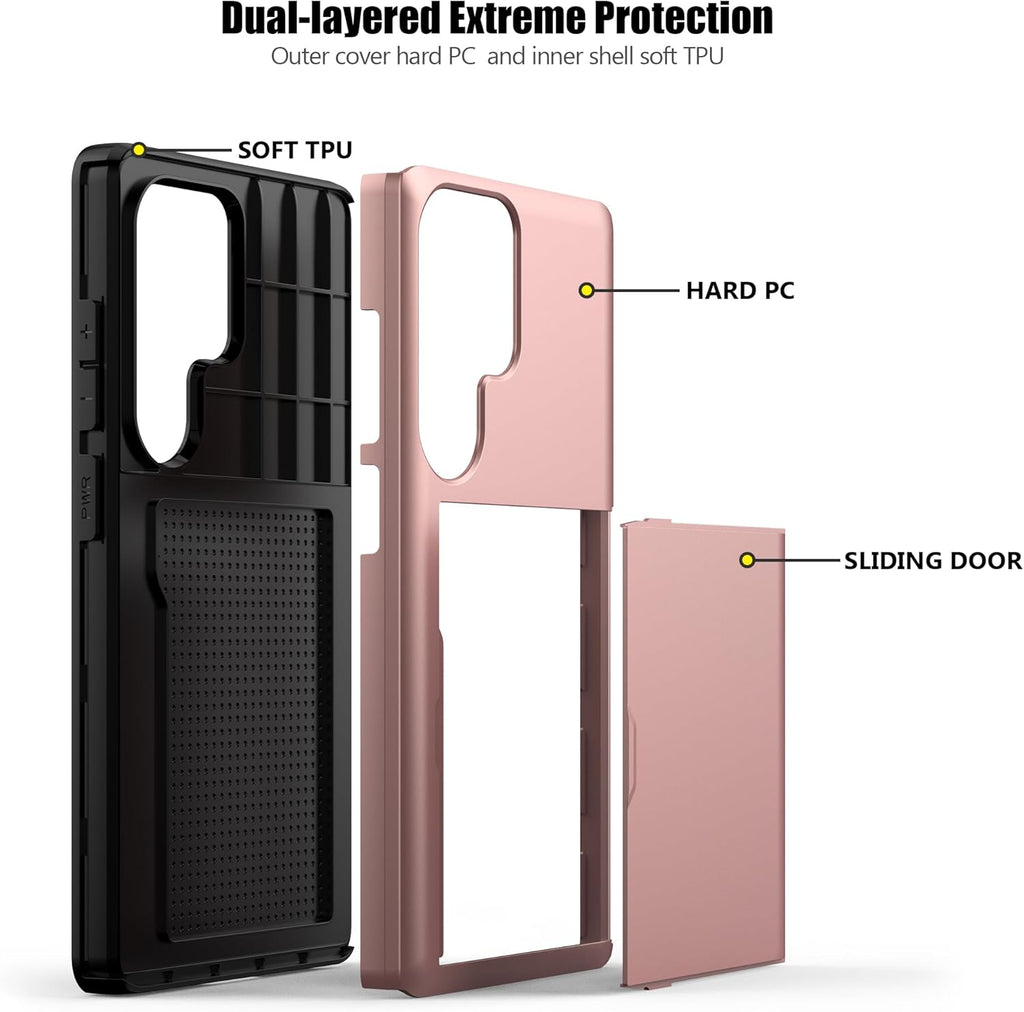 Samsung Galaxy S25 Ultra Shockproof Wallet Case Card Cover PINK