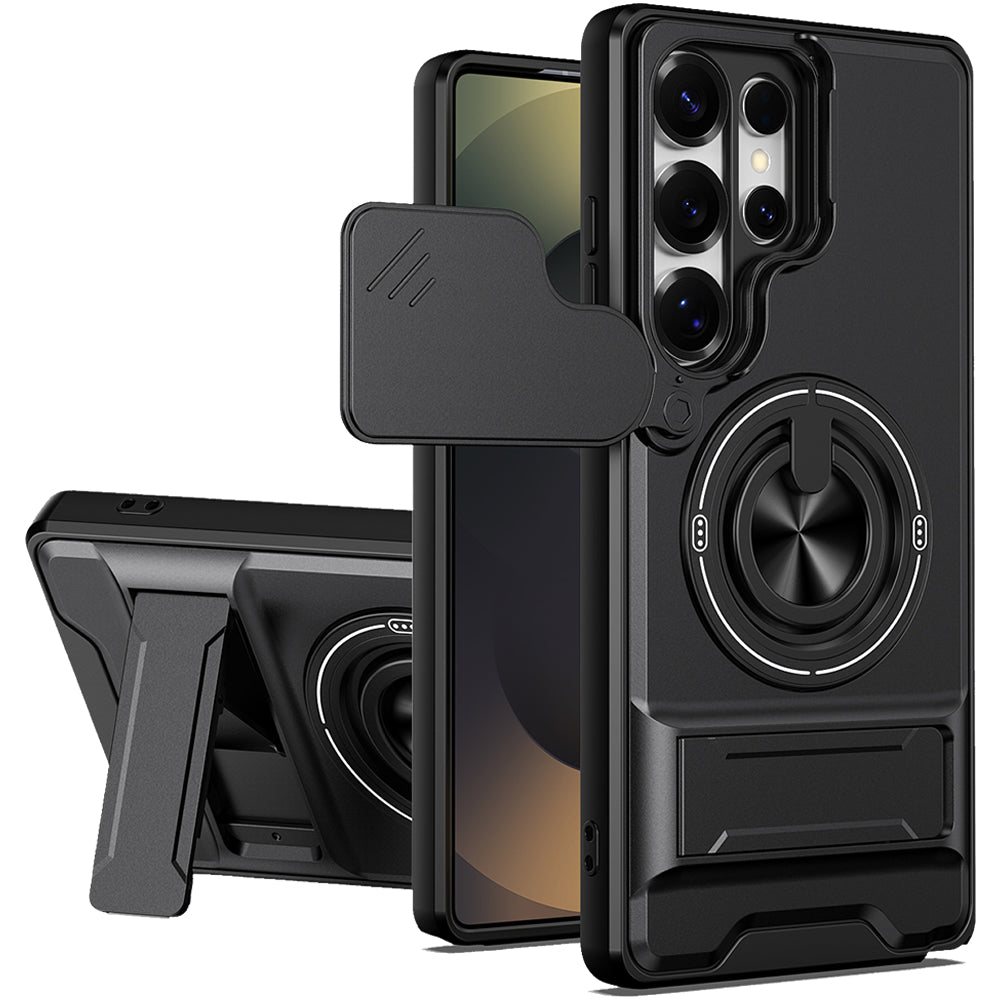 Samsung S25 Ultra Magnetic Kickstand Case with Camera Slide Cover BLACK