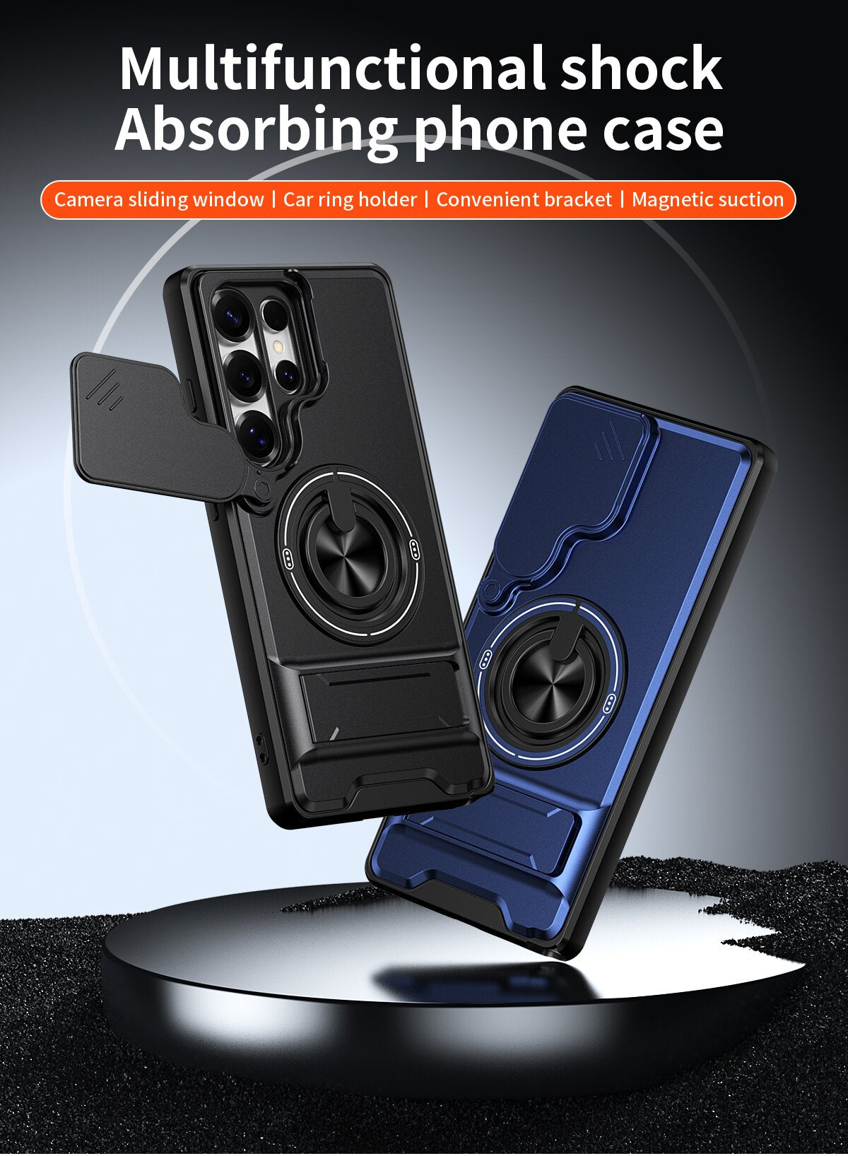 Samsung S25 Ultra Magnetic Kickstand Case with Camera Slide Cover ORANGE