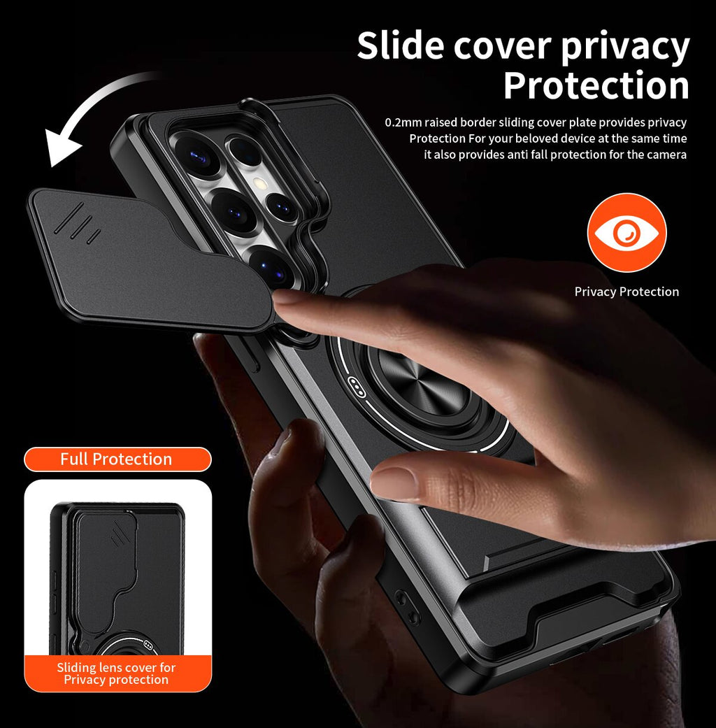 Samsung S25 Ultra Magnetic Kickstand Case with Camera Slide Cover ORANGE