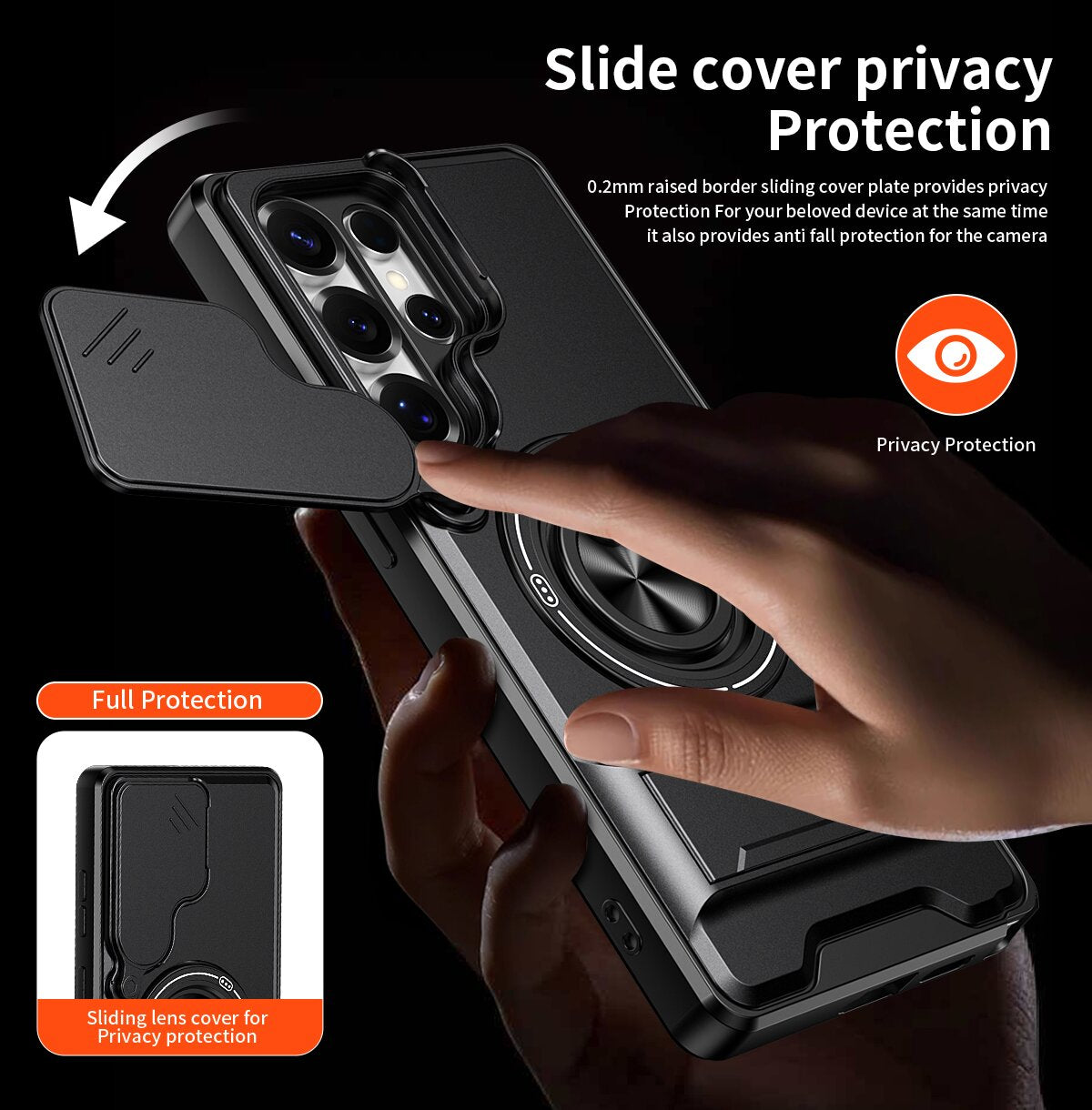 Samsung S25 Ultra Magnetic Kickstand Case with Camera Slide Cover ORANGE