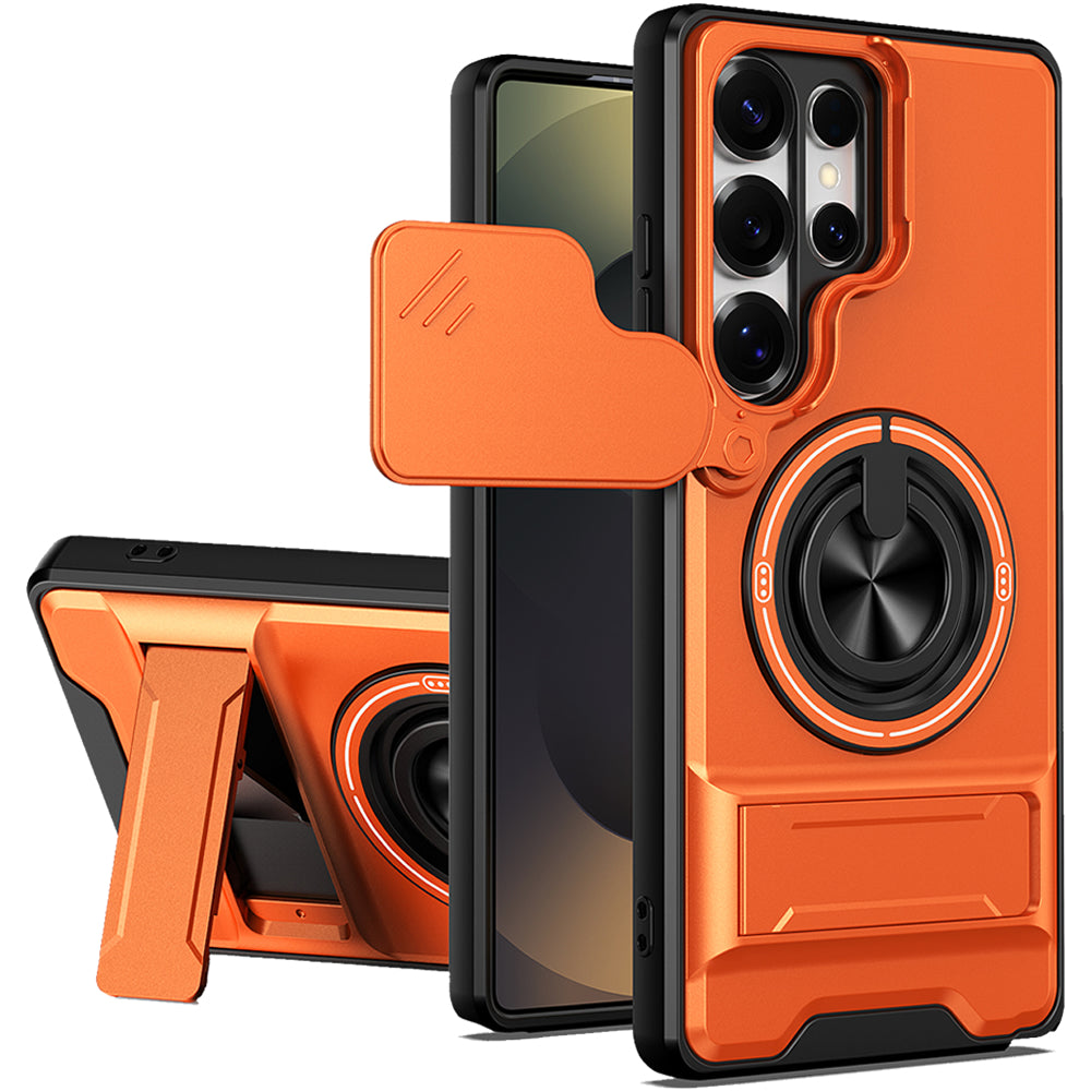 Samsung S25 Ultra Magnetic Kickstand Case with Camera Slide Cover ORANGE