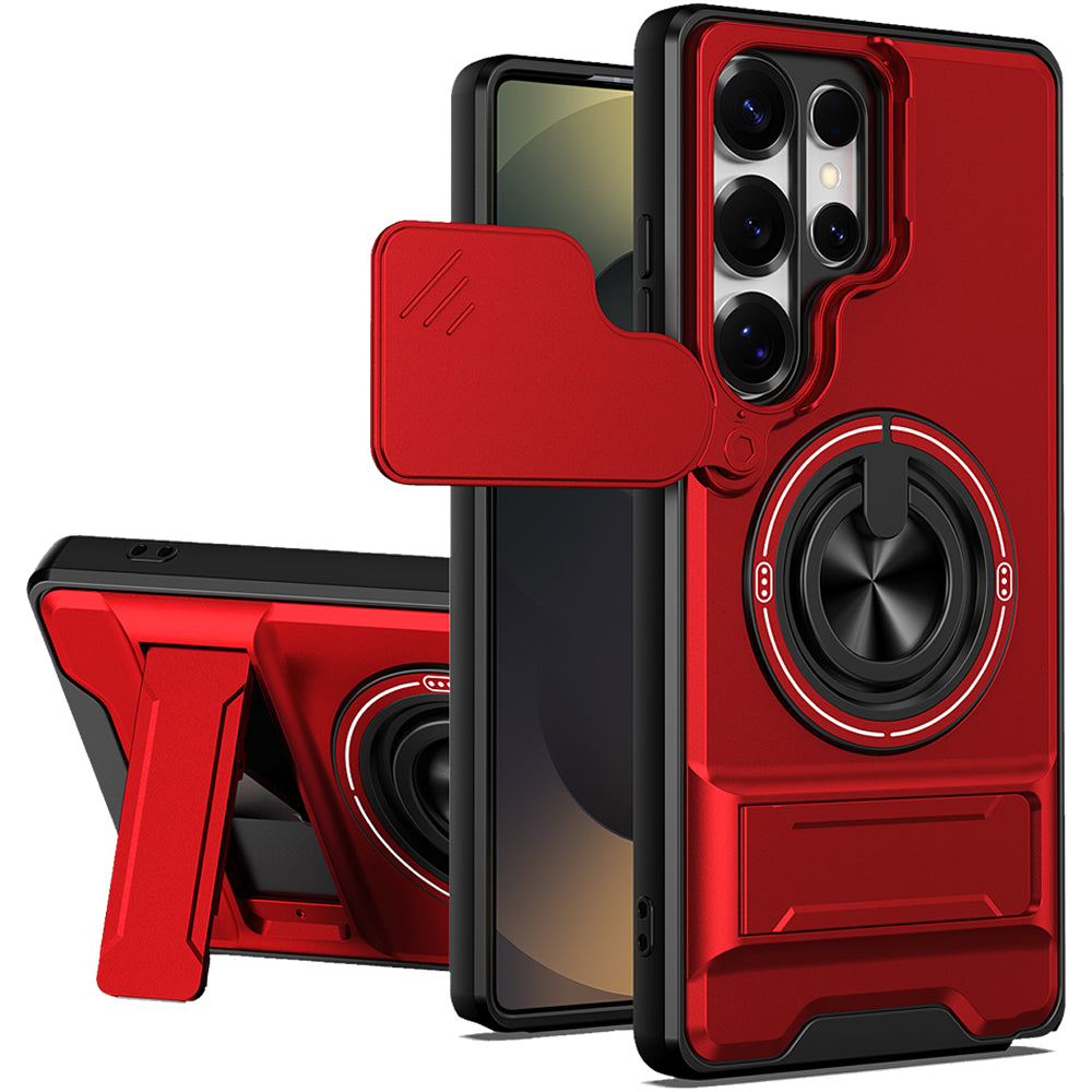 Samsung S25 Ultra Magnetic Kickstand Case with Camera Slide Cover RED