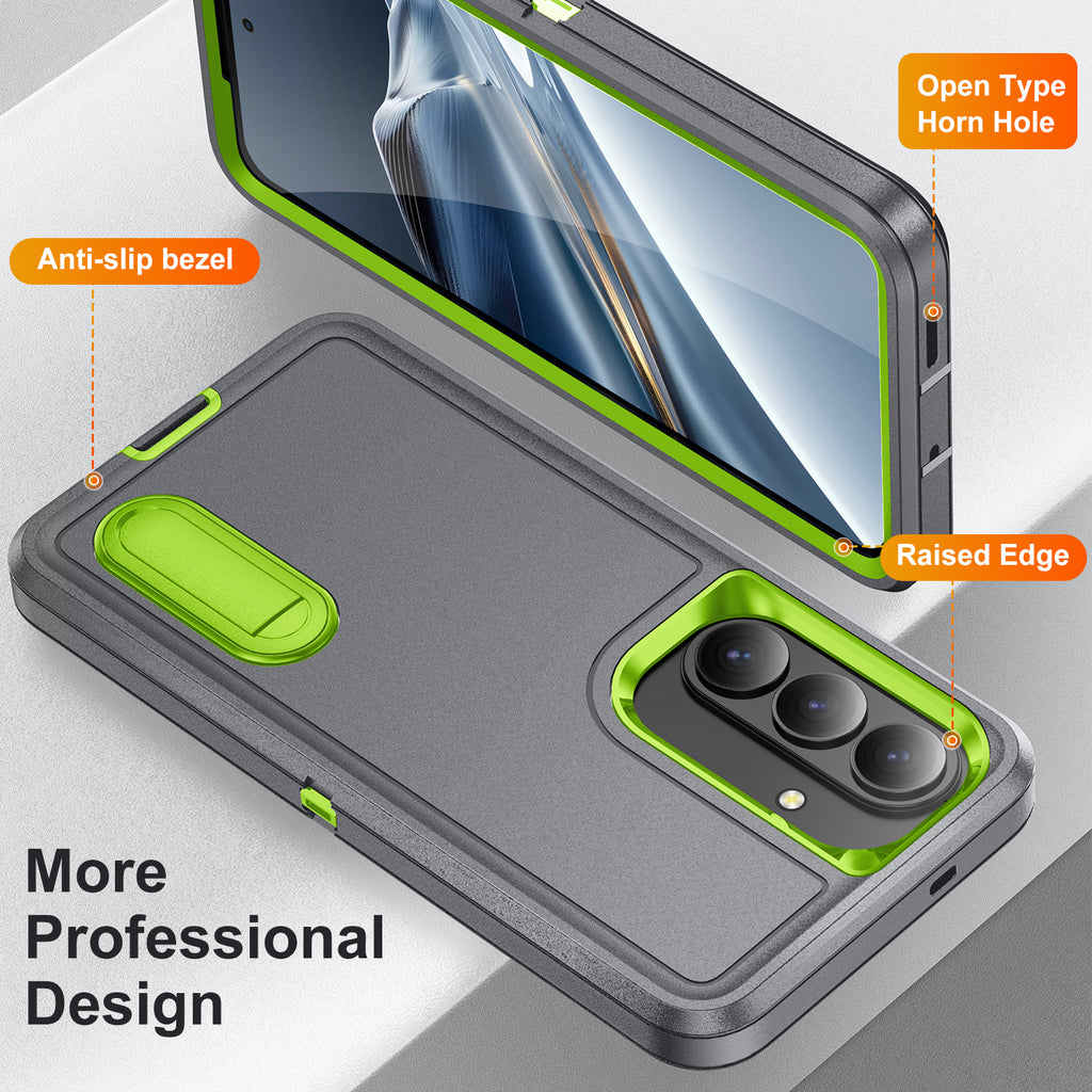 Samsung S26 Case Shockproof Armor Kickstand [Grey & Light Green]