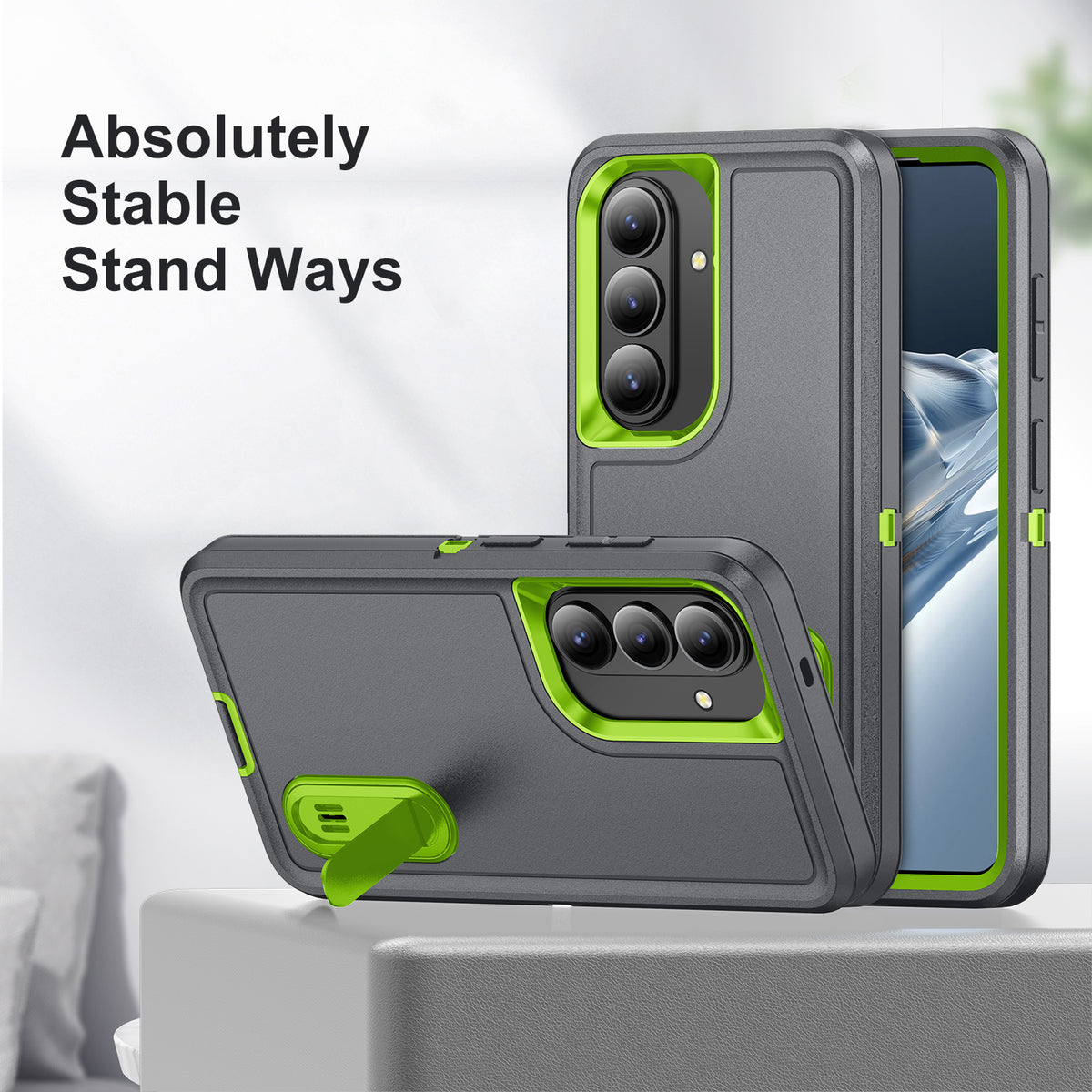 Samsung S26 Case Shockproof Armor Kickstand [Grey & Light Green]