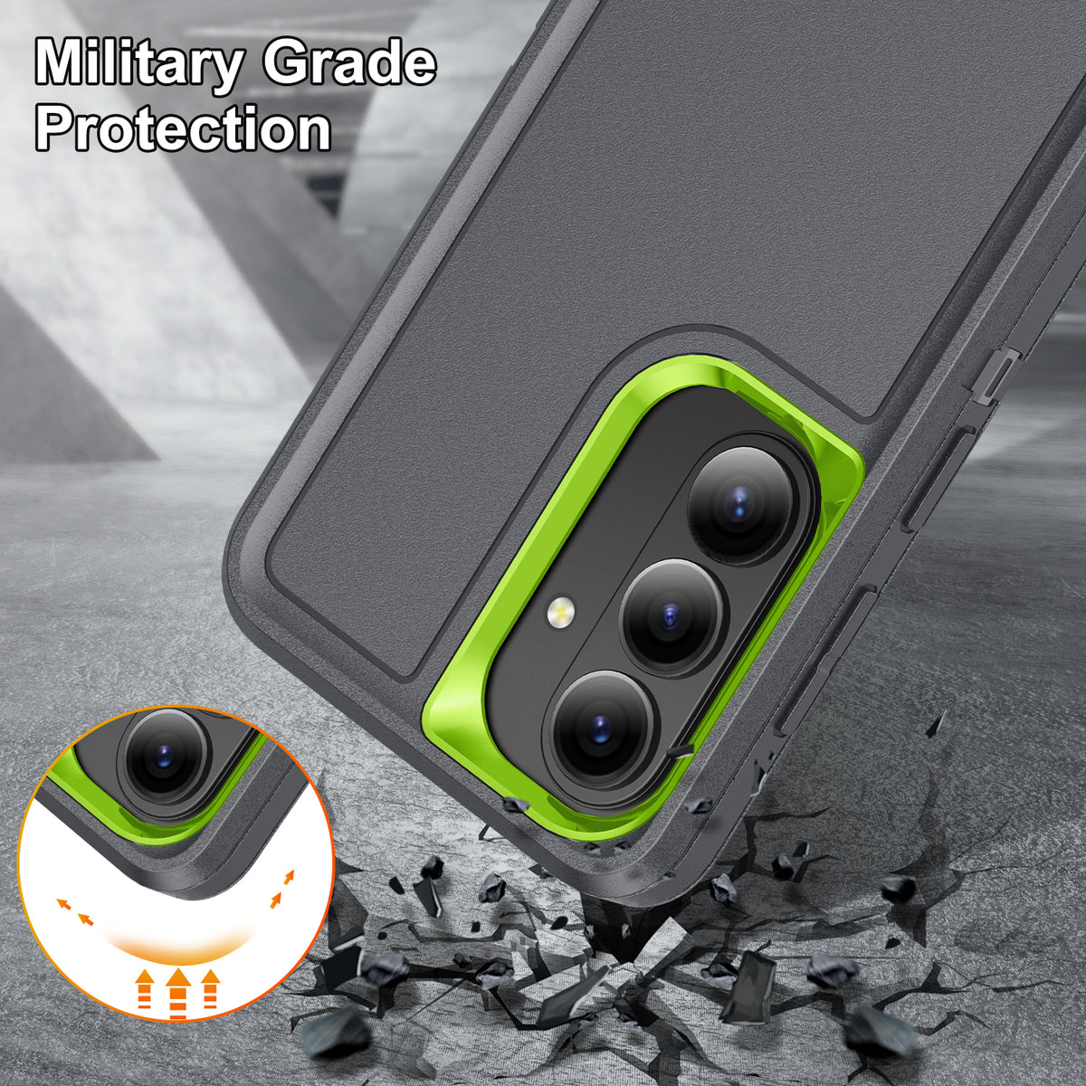 Samsung S26 Case Shockproof Armor Kickstand [Grey & Light Green]