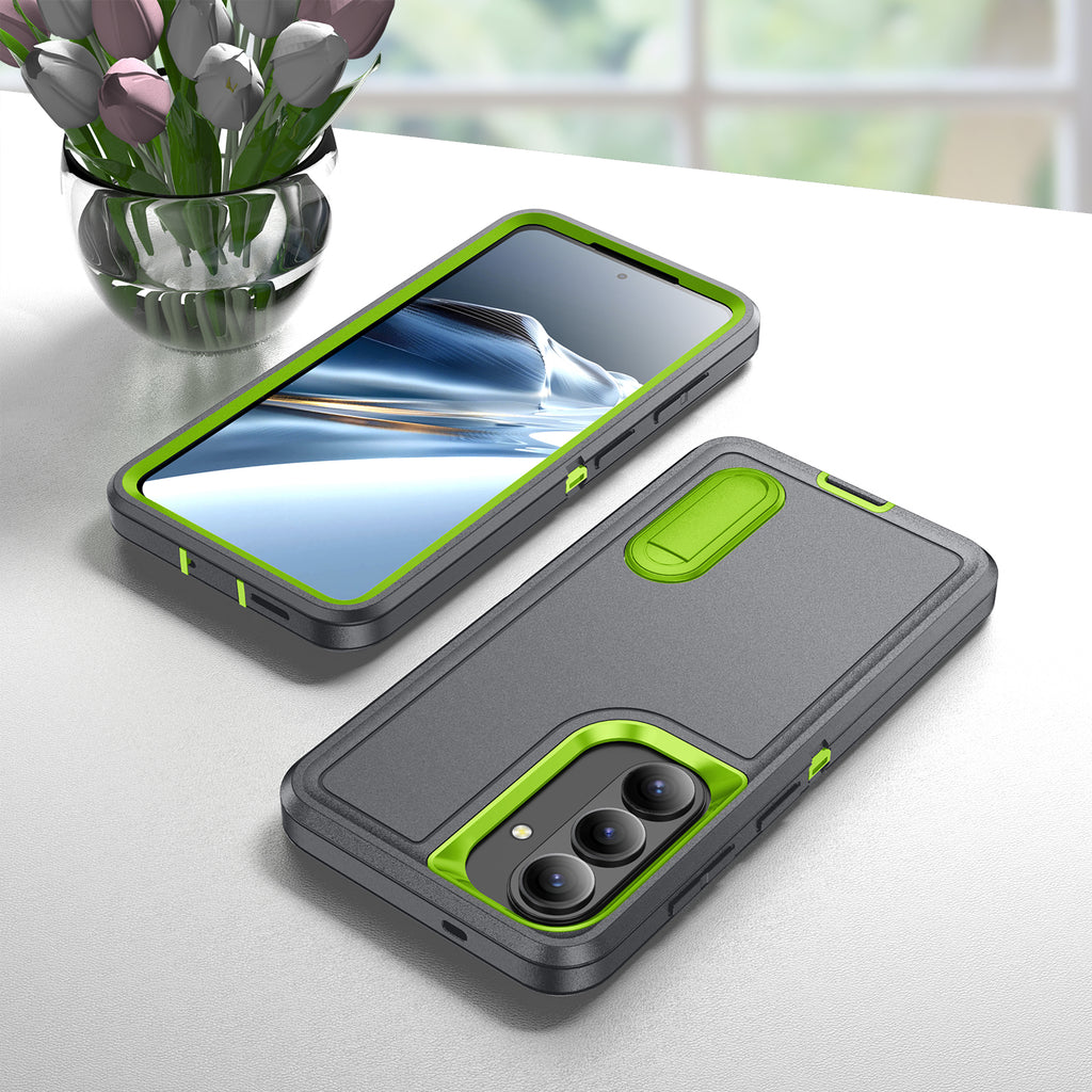 Samsung S26 Case Shockproof Armor Kickstand [Grey & Light Green]