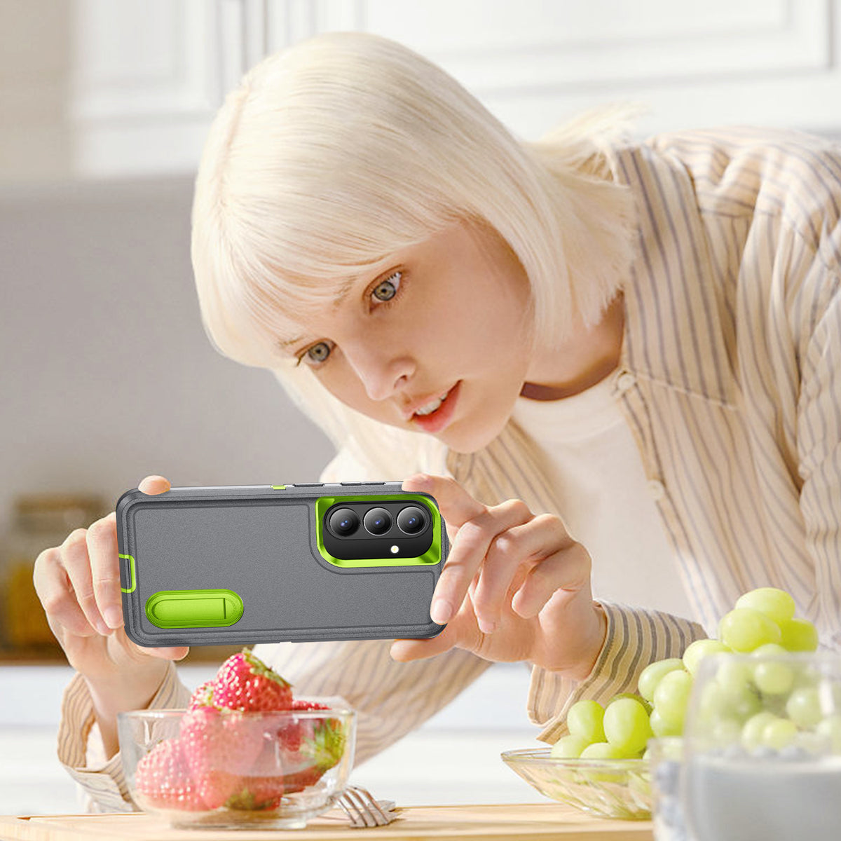 Samsung S26 Case Shockproof Armor Kickstand [Grey & Light Green]