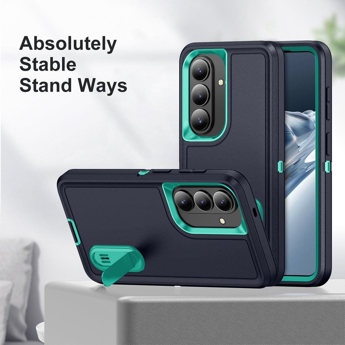 Samsung S26 Case Shockproof Armor Kickstand [Navy Blue & Teal]