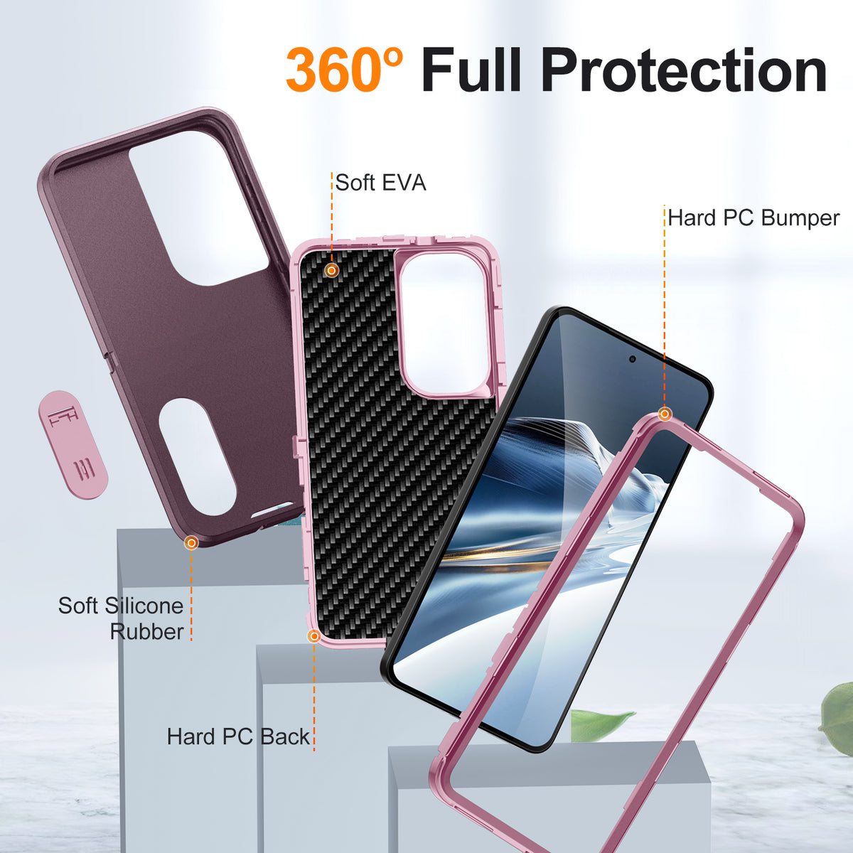 Samsung S26 Case Shockproof Armor Kickstand [Wine Red & Pink]