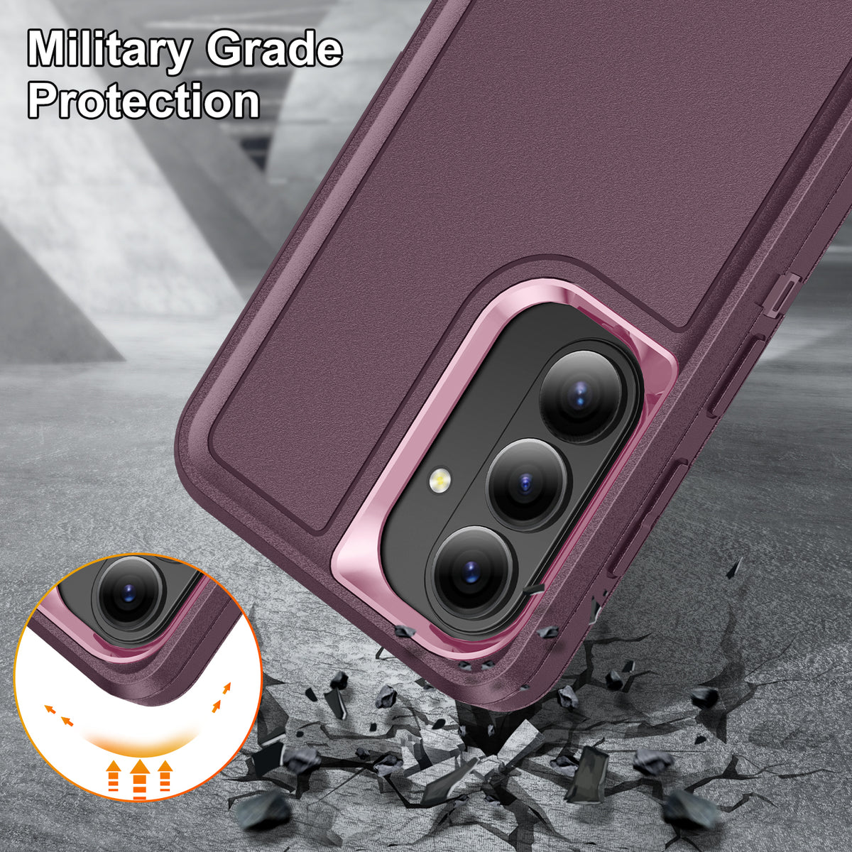 Samsung S26 Case Shockproof Armor Kickstand [Wine Red & Pink]