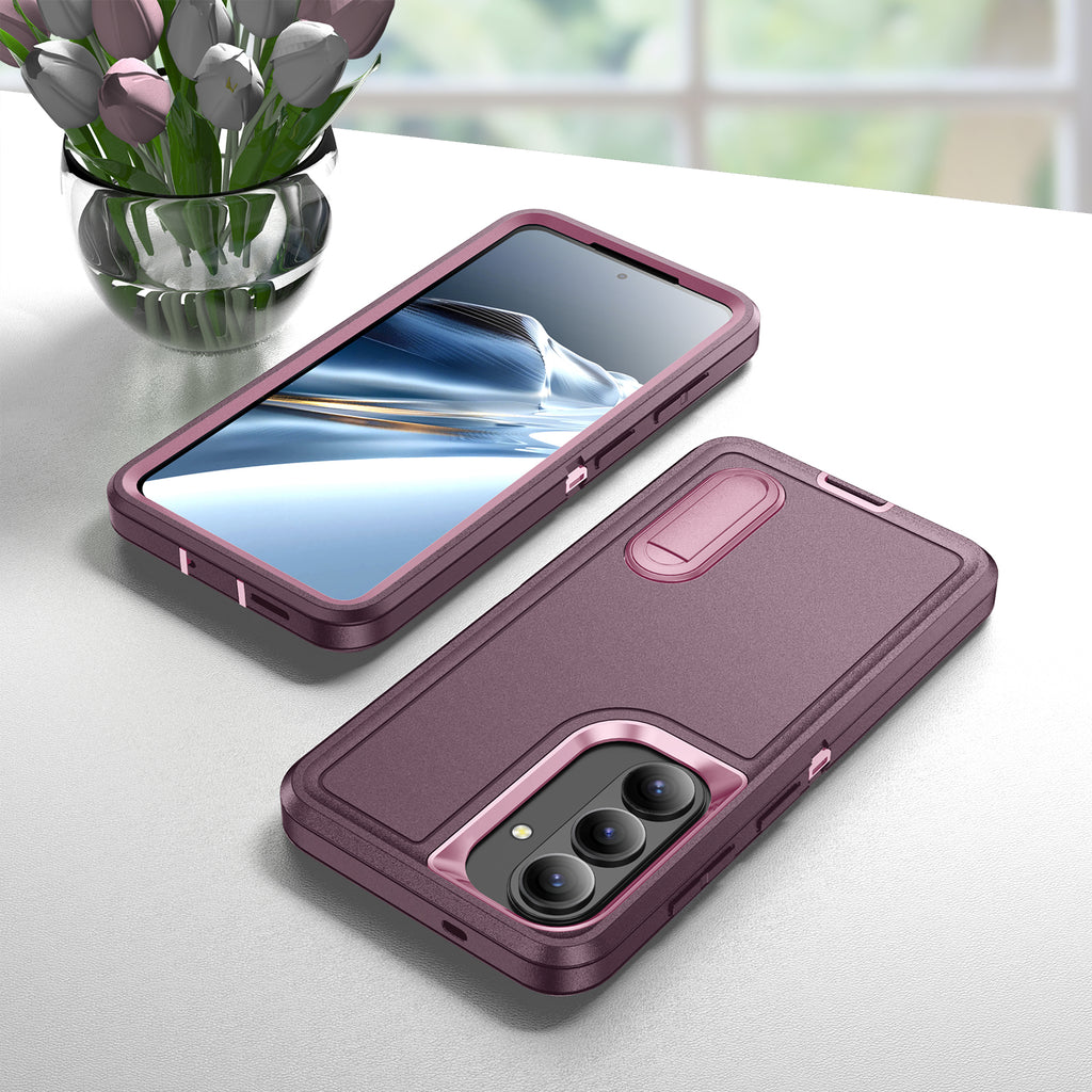 Samsung S26 Case Shockproof Armor Kickstand [Wine Red & Pink]