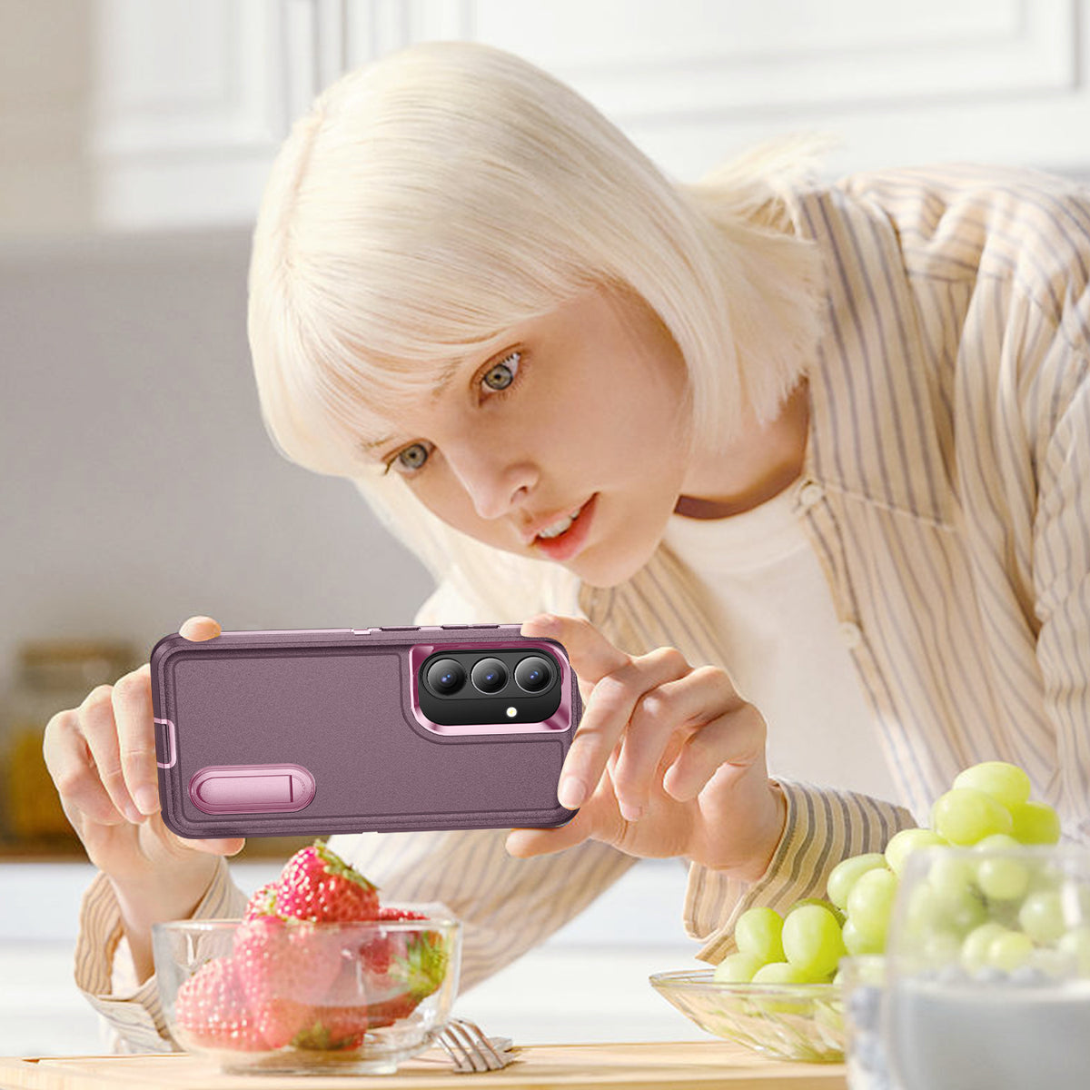 Samsung S26 Case Shockproof Armor Kickstand [Wine Red & Pink]