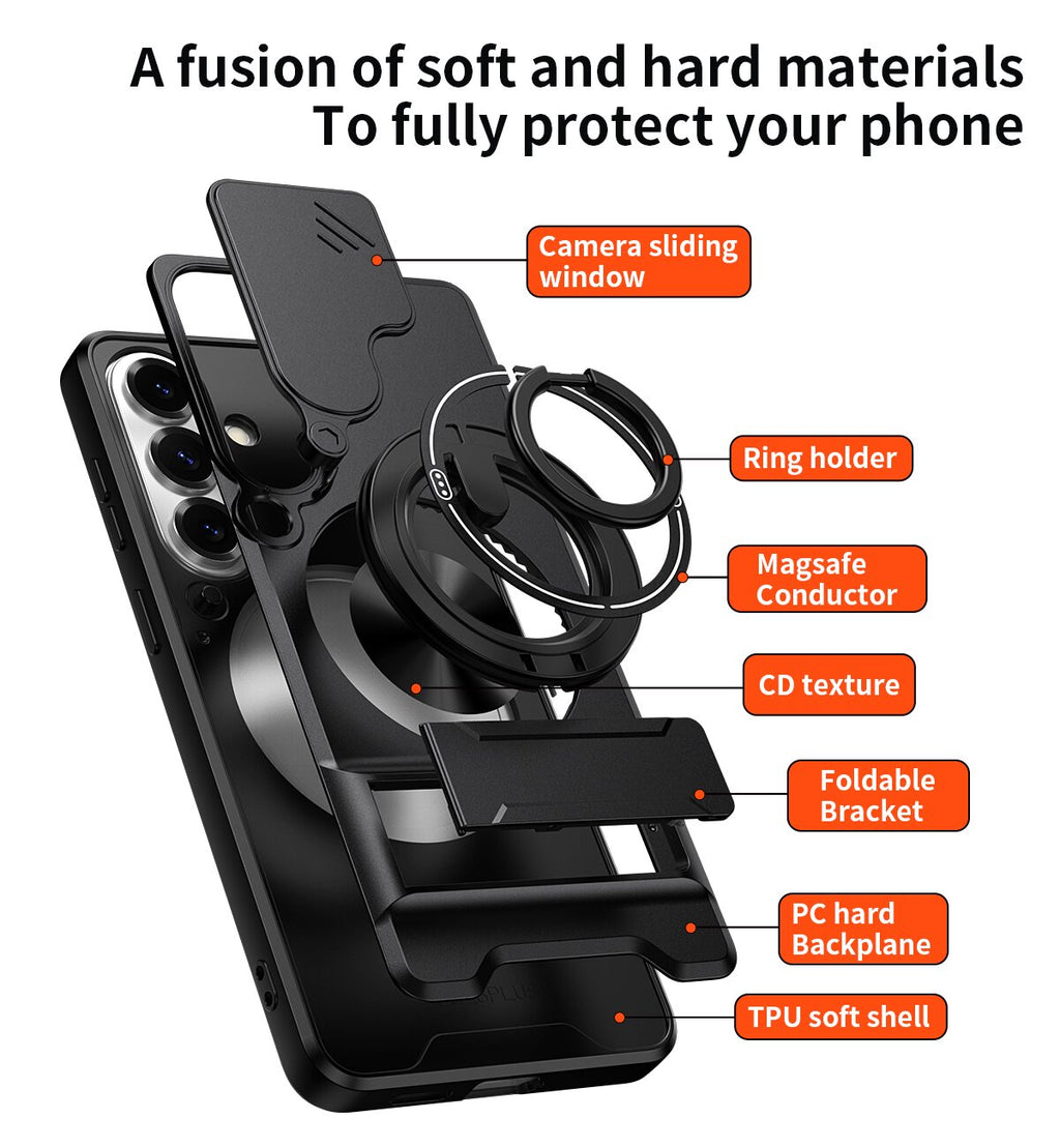 Samsung S26 Plus Magnetic Kickstand Case with Camera Slide Cover RED