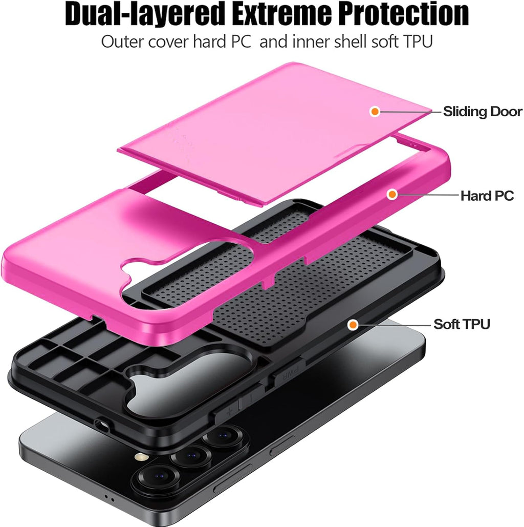 Samsung Galaxy S26 Plus Shockproof Wallet Case Card Cover HOT PINK