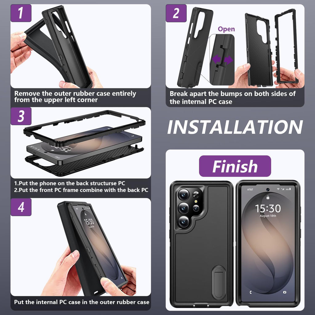 Samsung S26 Ultra Case Shockproof Armor Kickstand [Full Black]