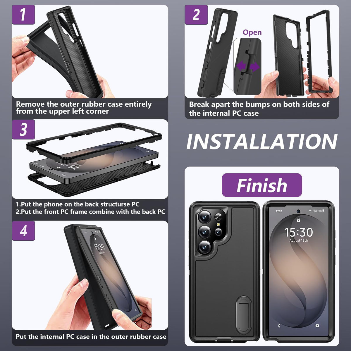Samsung S26 Ultra Case Shockproof Armor Kickstand [Full Black]