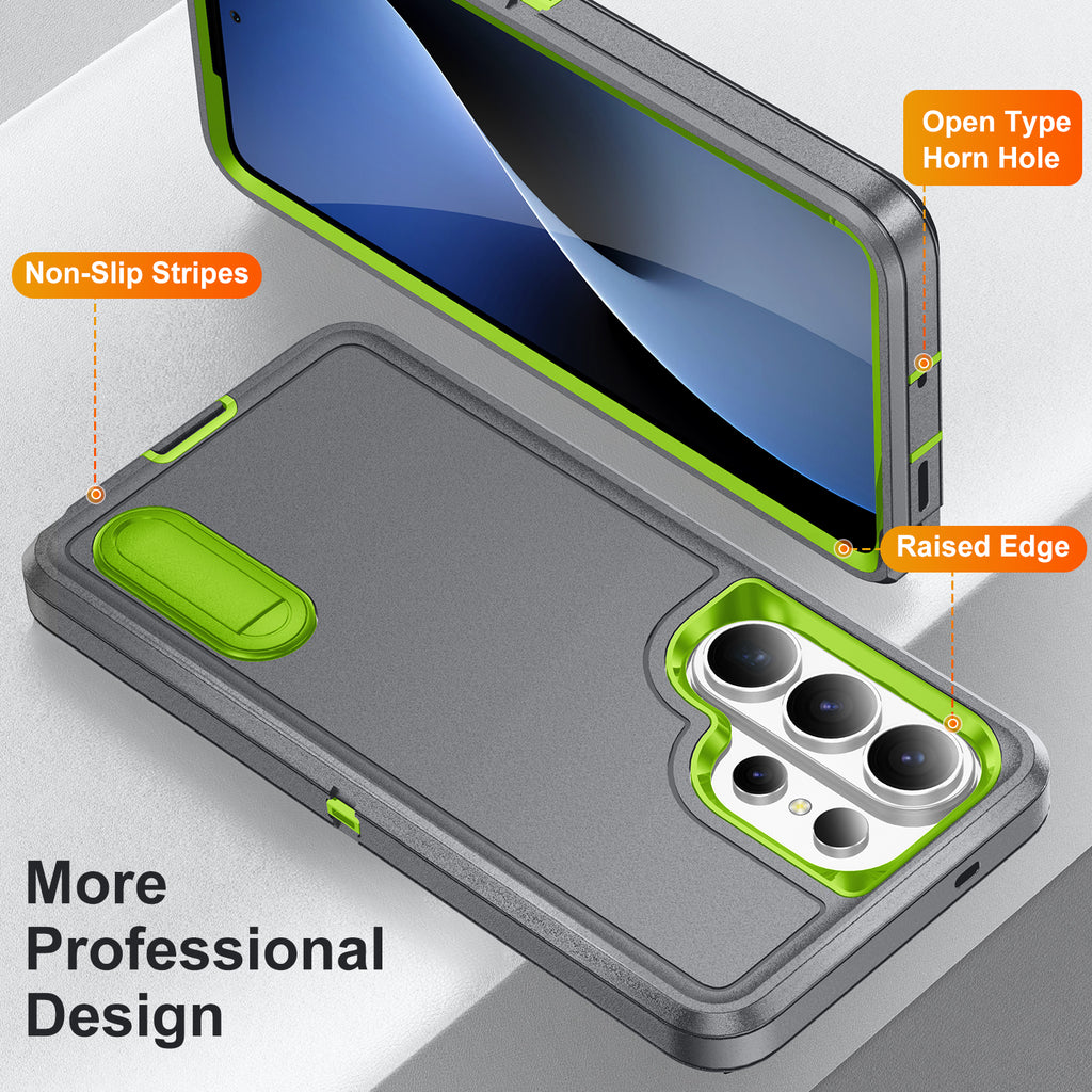 Samsung S26 Ultra Case Shockproof Armor Kickstand [Grey & Light Green]