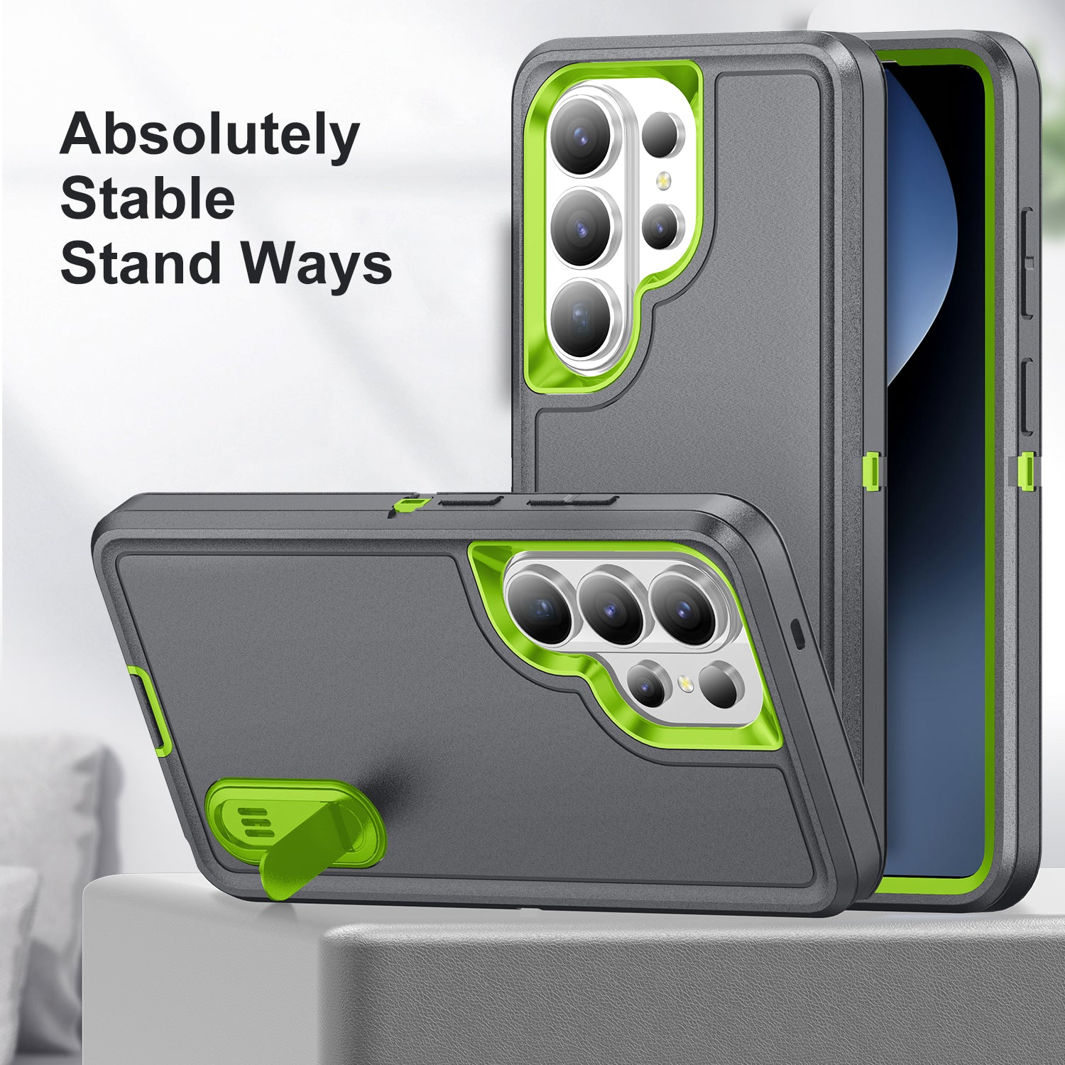 Samsung S26 Ultra Case Shockproof Armor Kickstand [Grey & Light Green]