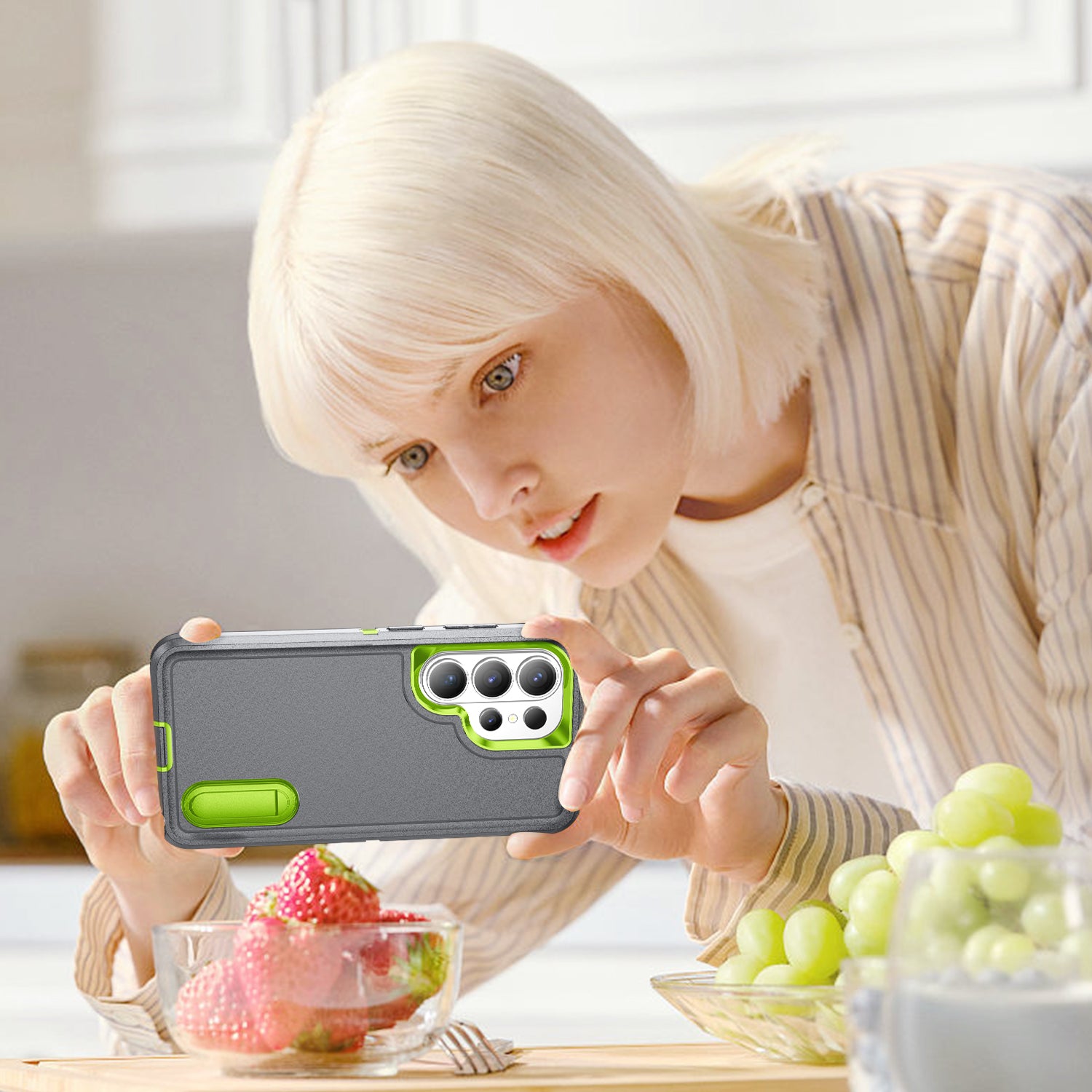Samsung S26 Ultra Case Shockproof Armor Kickstand [Grey & Light Green]