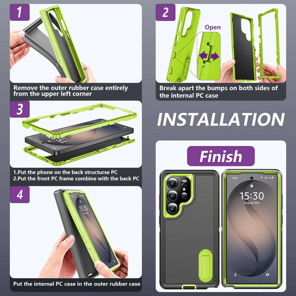 Samsung S26 Ultra Case Shockproof Armor Kickstand [Grey & Light Green]