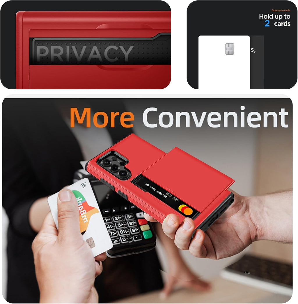 Samsung Galaxy S26 Ultra Shockproof Wallet Case Card Cover RED