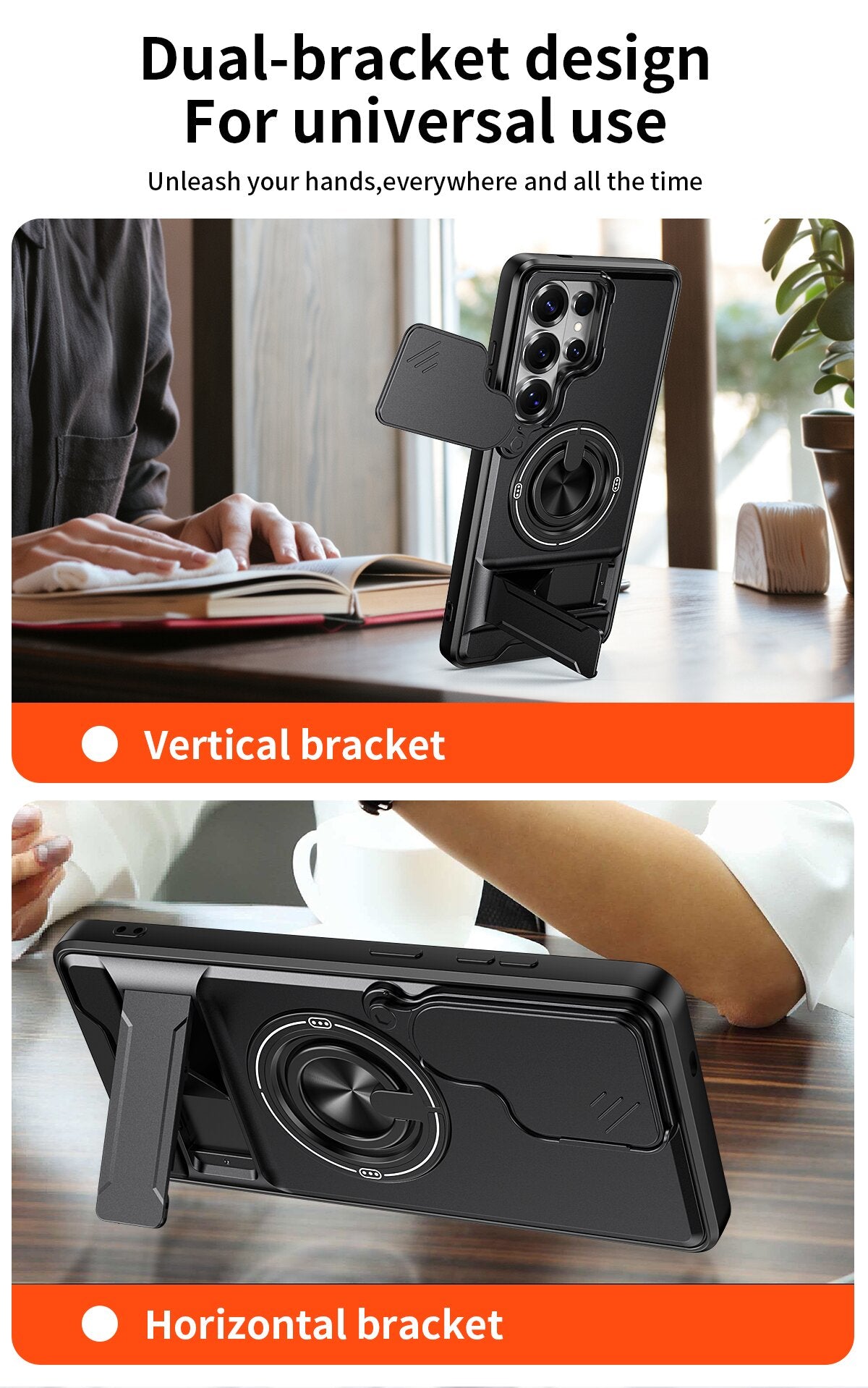 Samsung S26 Ultra Magnetic Kickstand Case with Camera Slide Cover ORANGE