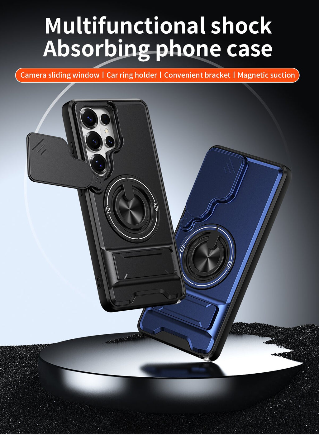 Samsung S26 Ultra Magnetic Kickstand Case with Camera Slide Cover ORANGE