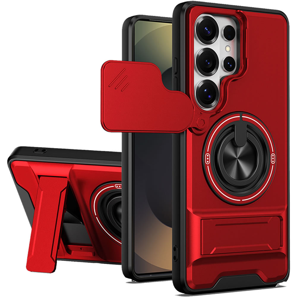 Samsung S26 Ultra Magnetic Kickstand Case with Camera Slide Cover RED