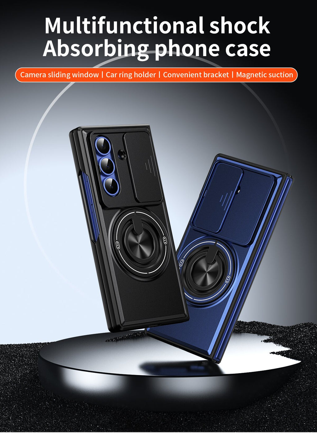 Samsung Z Fold 7 Magnetic Kickstand Case with Camera Slide Cover ORANGE