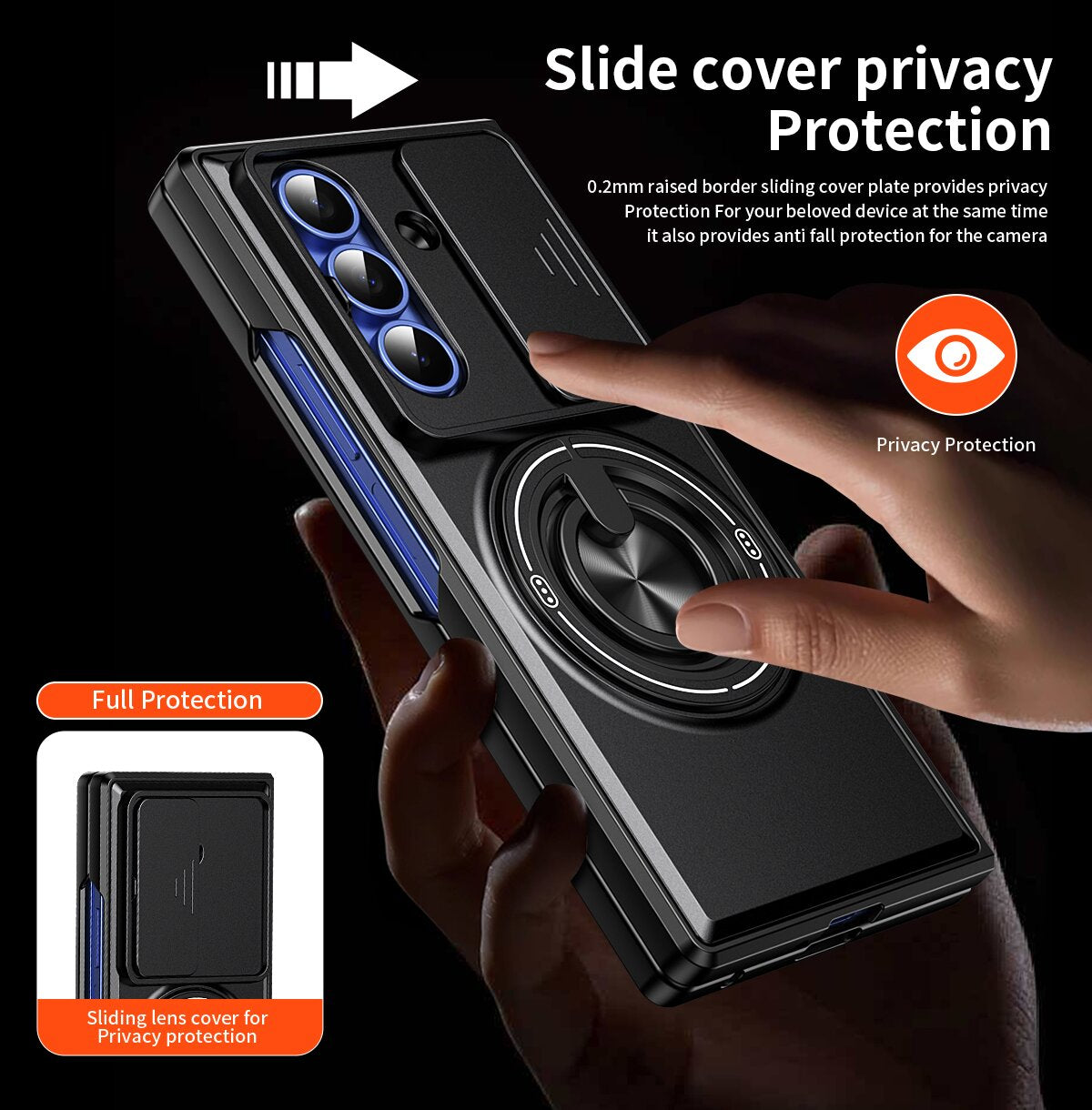 Samsung Z Fold 7 Magnetic Kickstand Case with Camera Slide Cover ORANGE