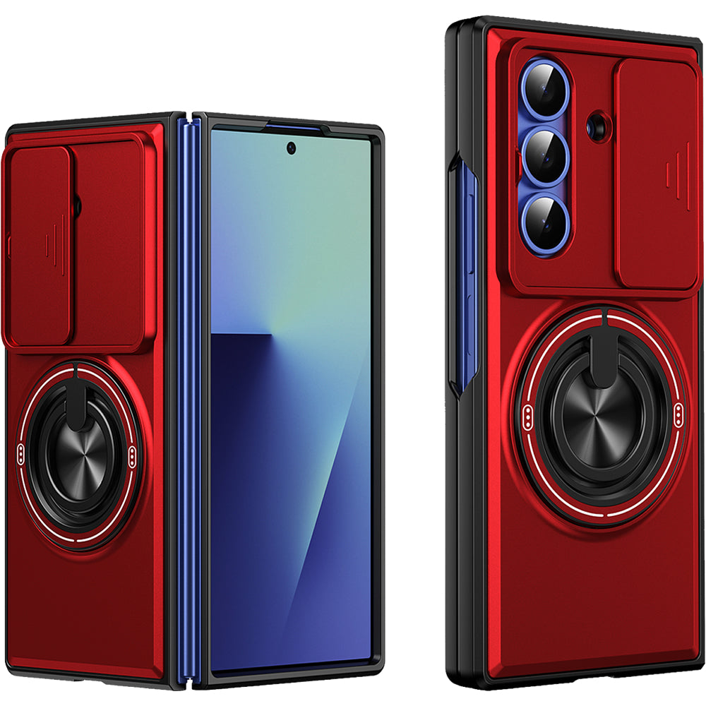 Samsung Z Fold 7 Magnetic Kickstand Case with Camera Slide Cover RED