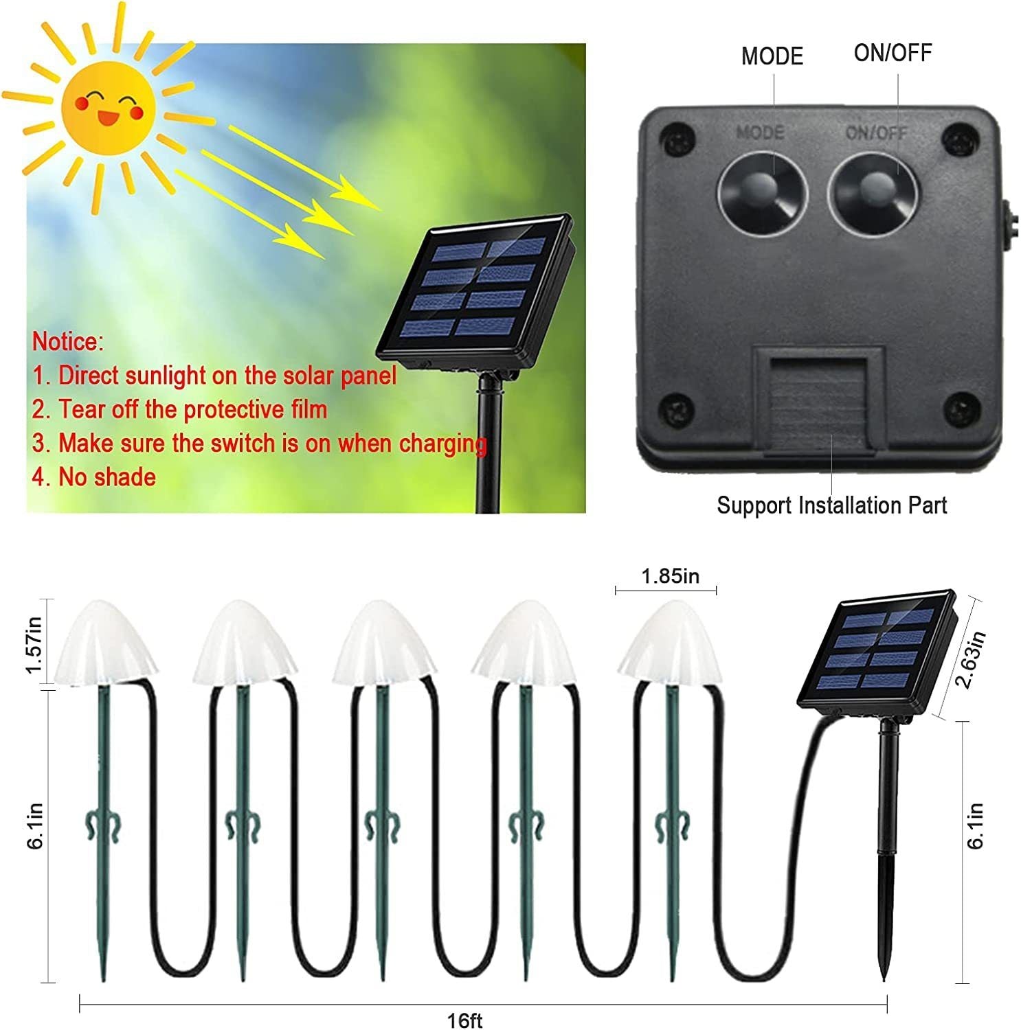 5m 20LED Solar Mushroom String Lights