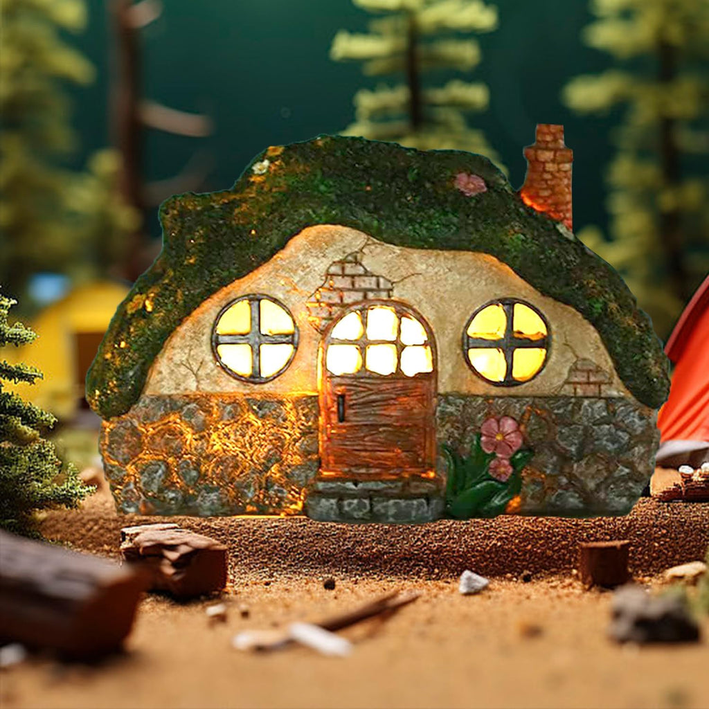 Solar Fairy House Garden Statue LED Resin Outdoor Fairy Garden Decor