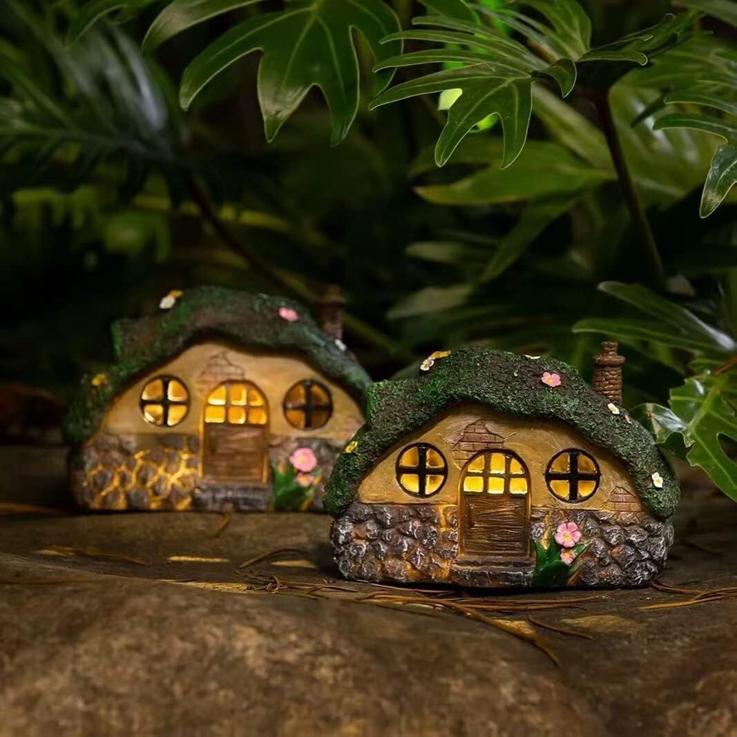 Solar Fairy House Garden Statue LED Resin Outdoor Fairy Garden Decor