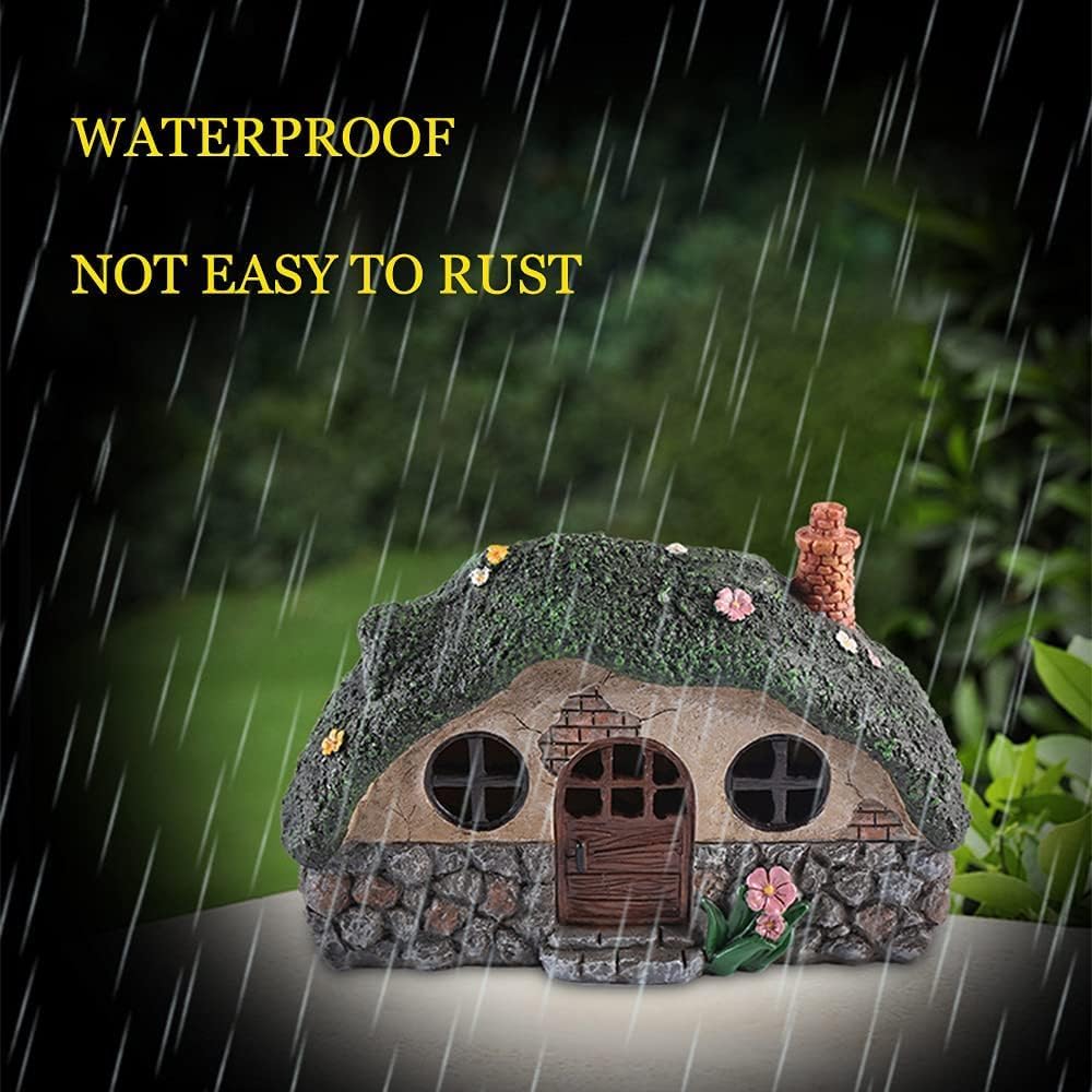 Solar Fairy House Garden Statue LED Resin Outdoor Fairy Garden Decor