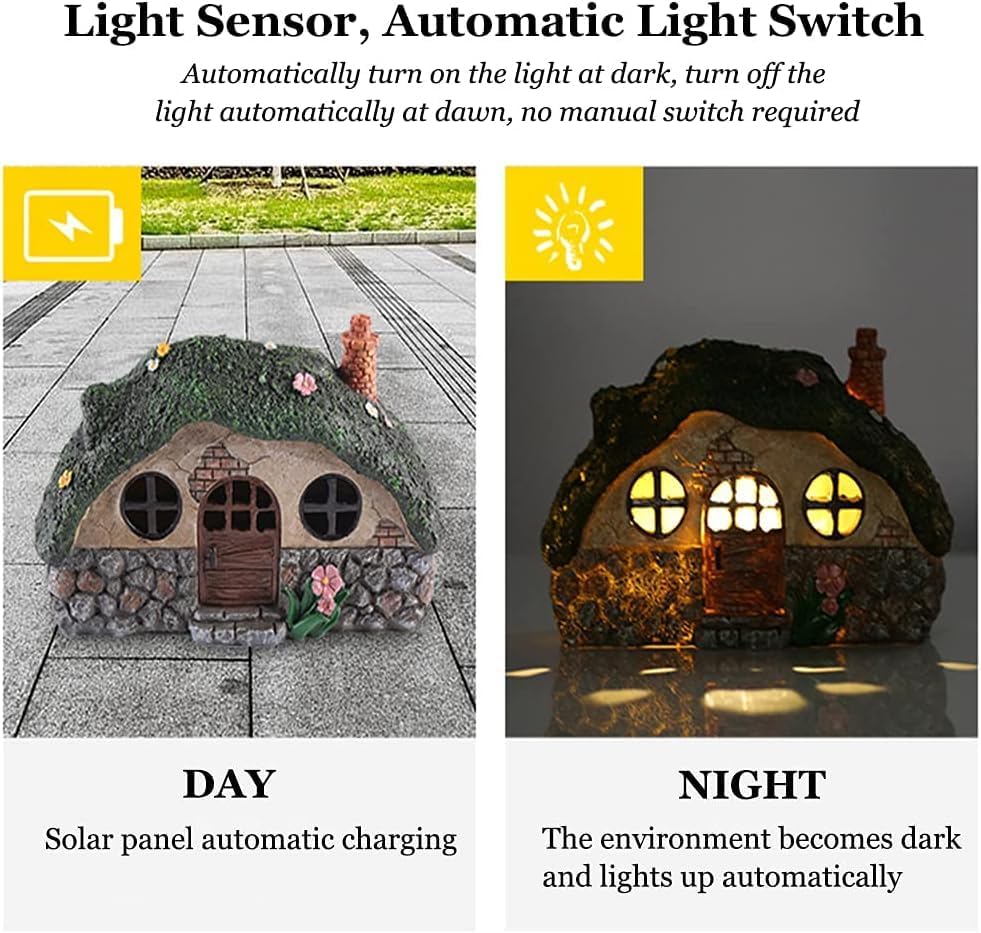Solar Fairy House Garden Statue LED Resin Outdoor Fairy Garden Decor