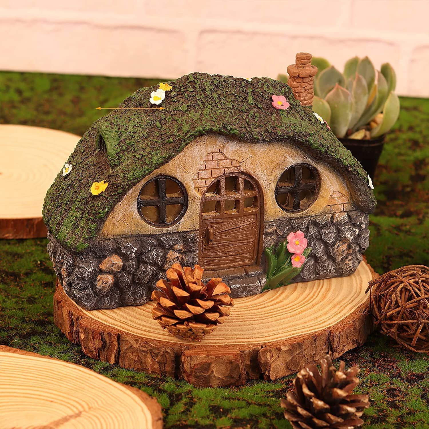 Solar Fairy House Garden Statue LED Resin Outdoor Fairy Garden Decor