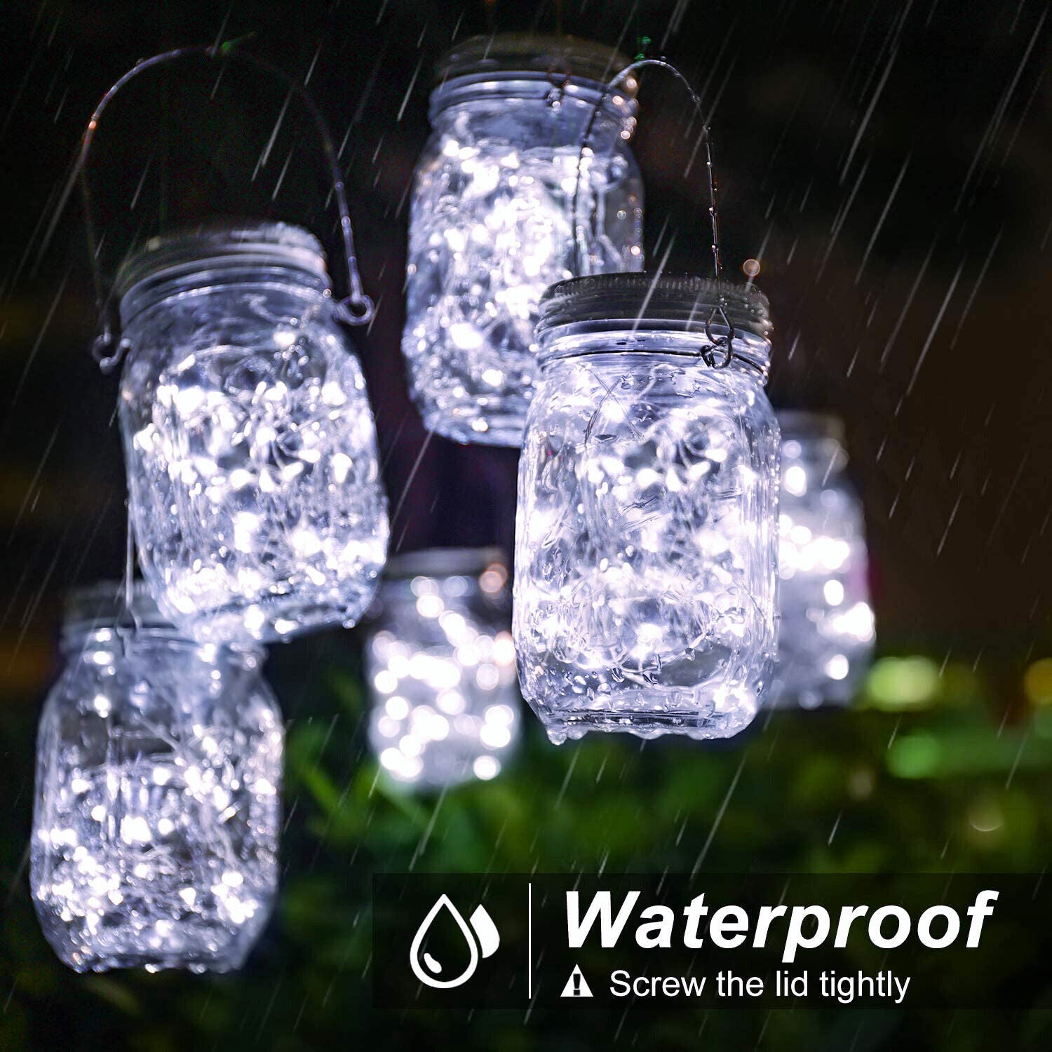 Solar Mason Jar Garden Lantern Lights-Cool White