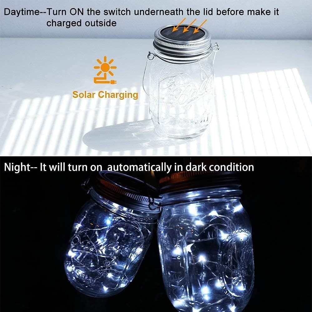 Solar Mason Jar Garden Lantern Lights-Cool White