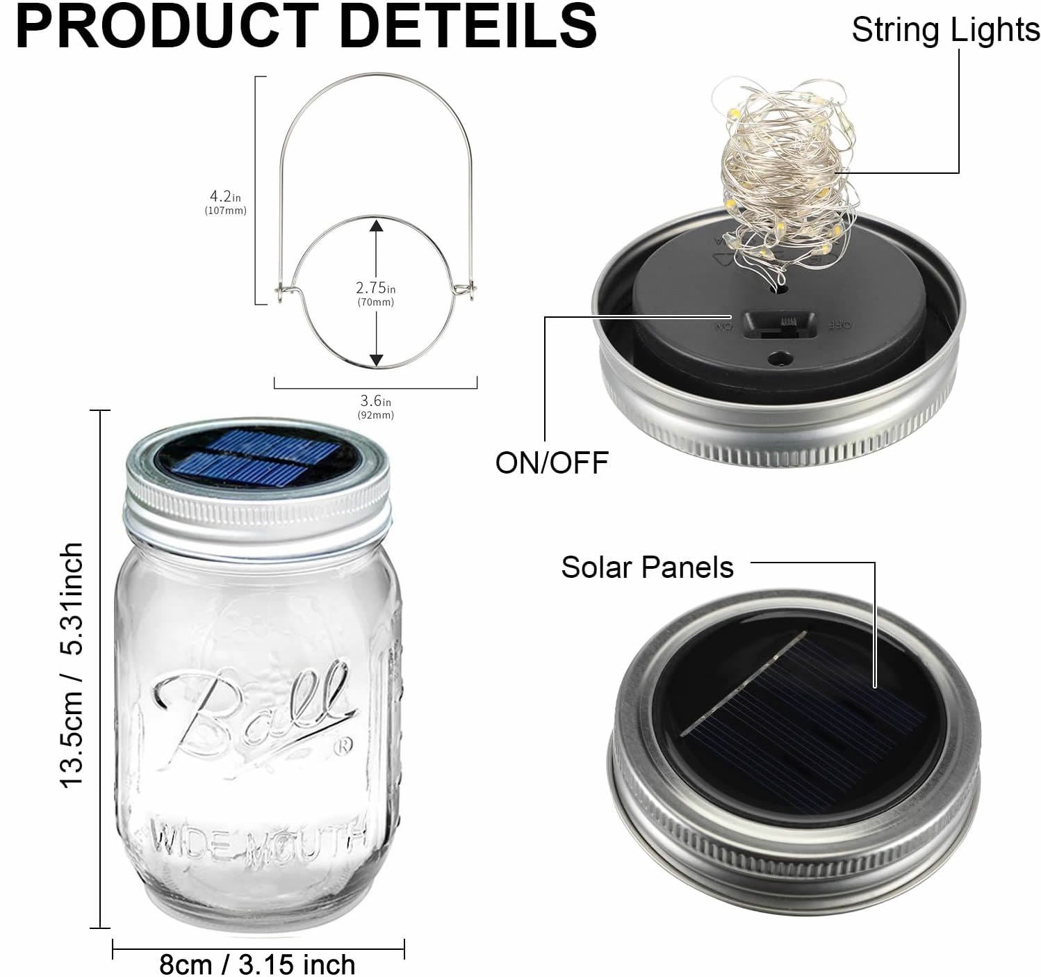 Solar Mason Jar Garden Lantern Lights-Cool White