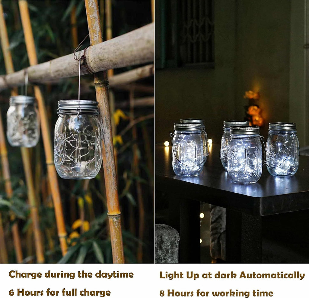 Solar Mason Jar Garden Lantern Lights-Cool White