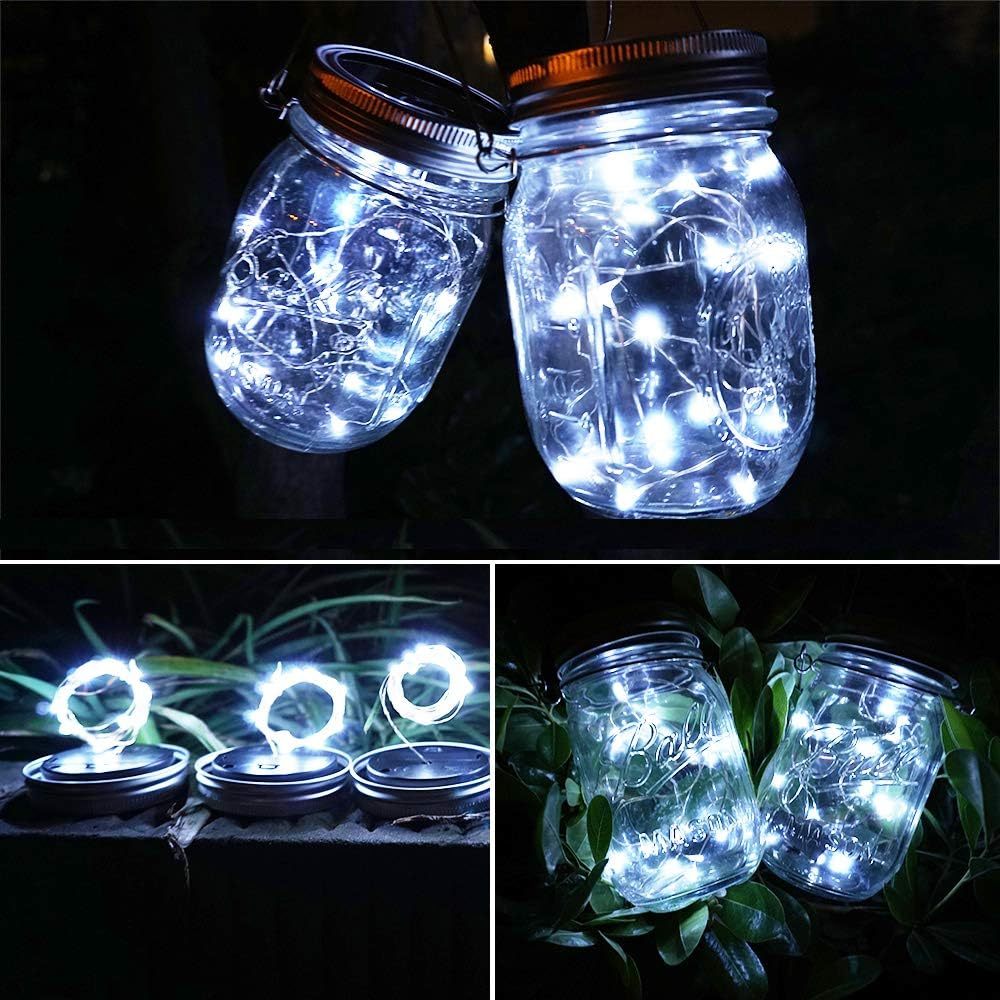 Solar Mason Jar Garden Lantern Lights-Cool White