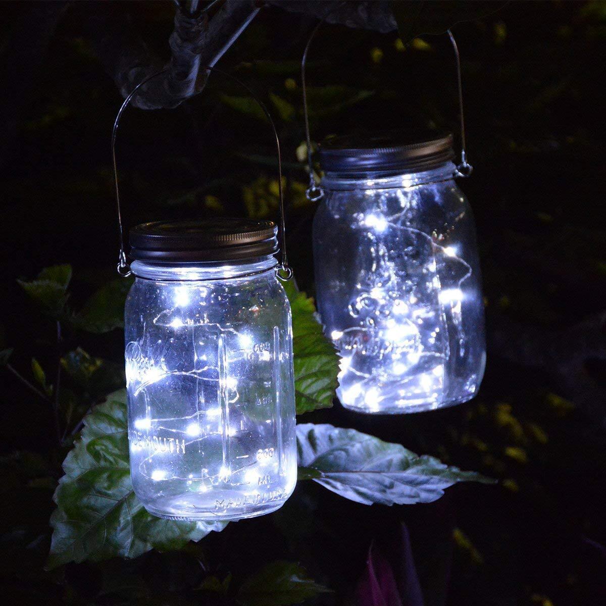 Solar Mason Jar Garden Lantern Lights-Cool White