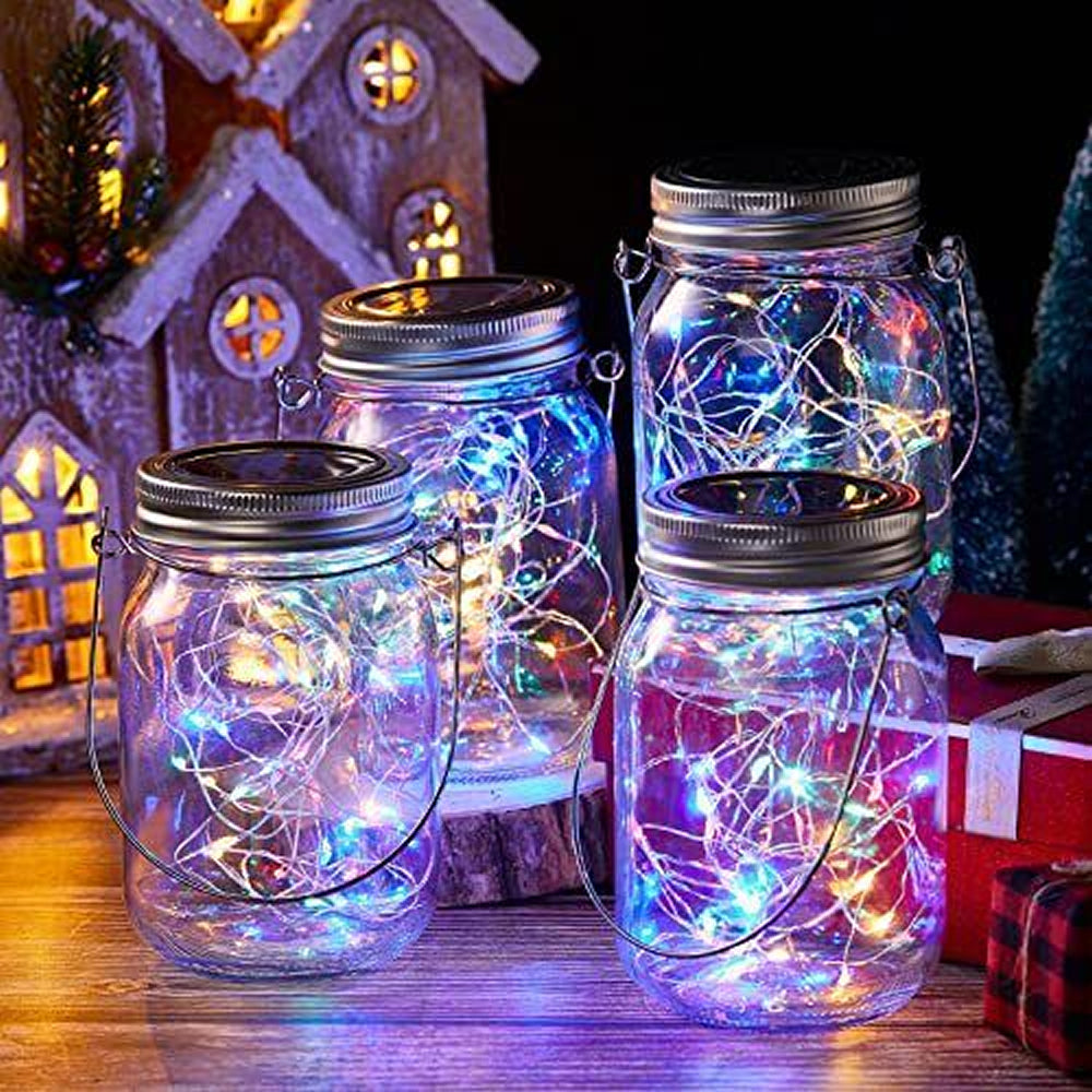Solar Mason Jar Garden Lantern Lights-Multicolor