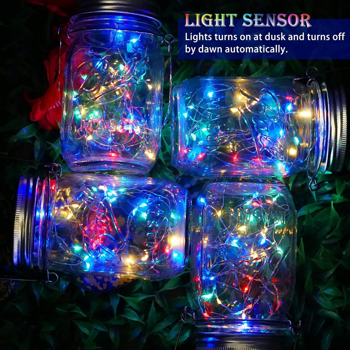 Solar Mason Jar Garden Lantern Lights-Multicolor