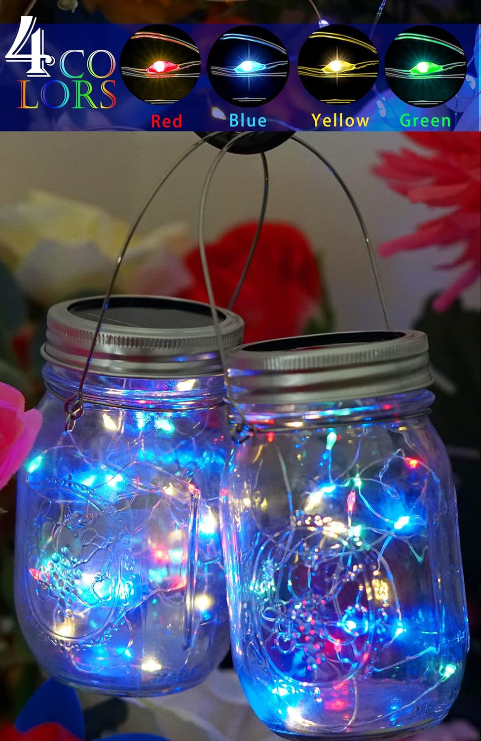 Solar Mason Jar Garden Lantern Lights-Multicolor