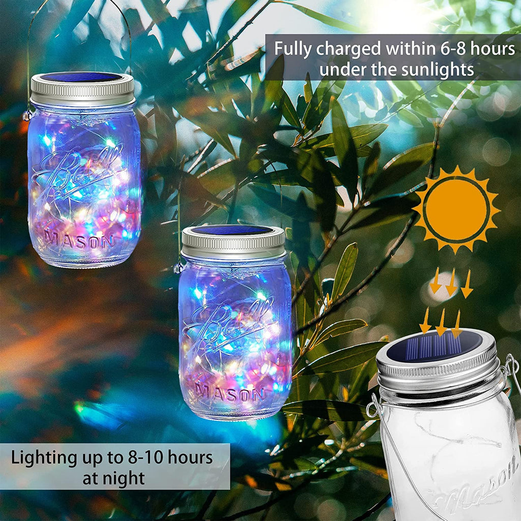 Solar Mason Jar Garden Lantern Lights-Multicolor